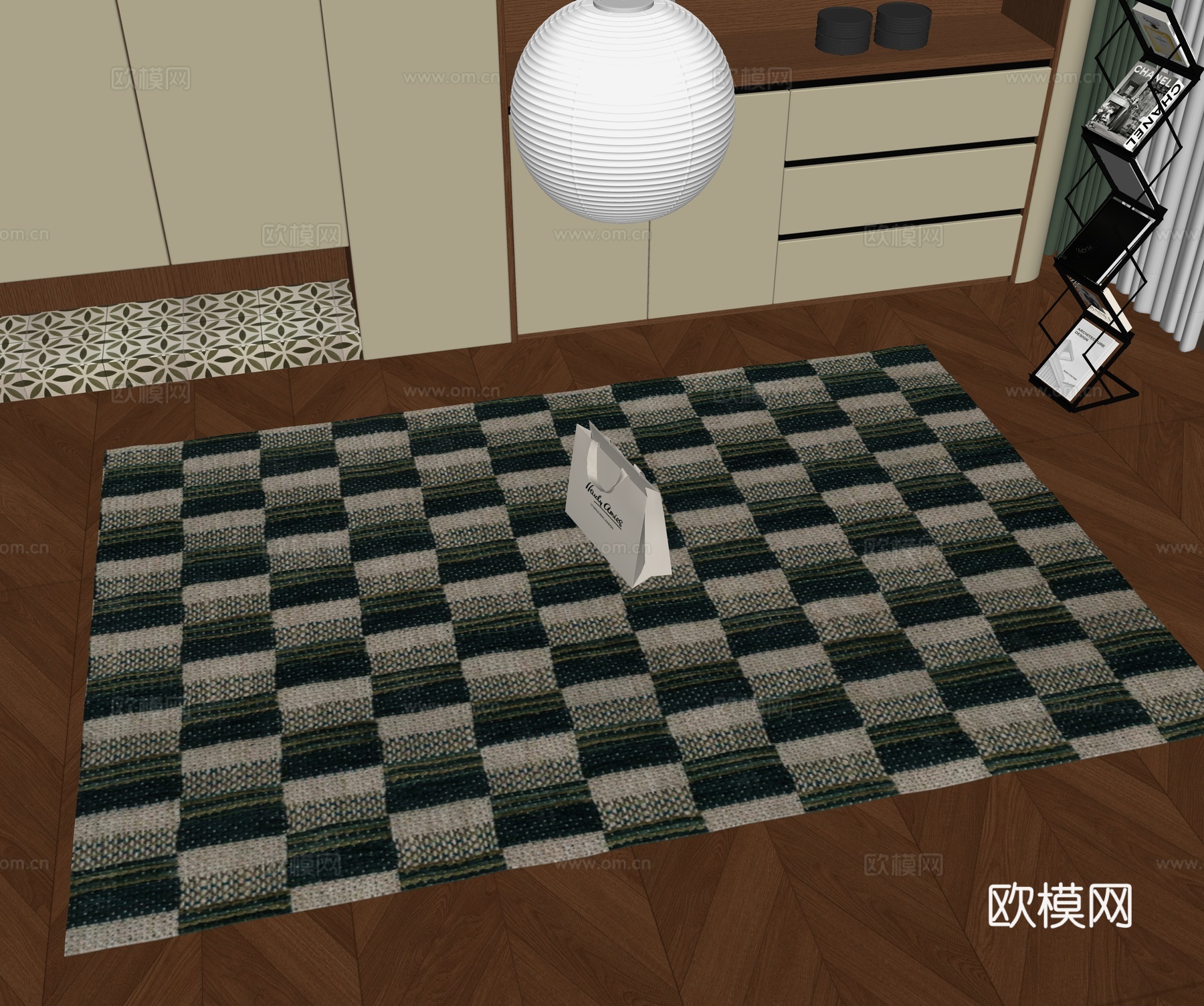 现代方形地毯su模型