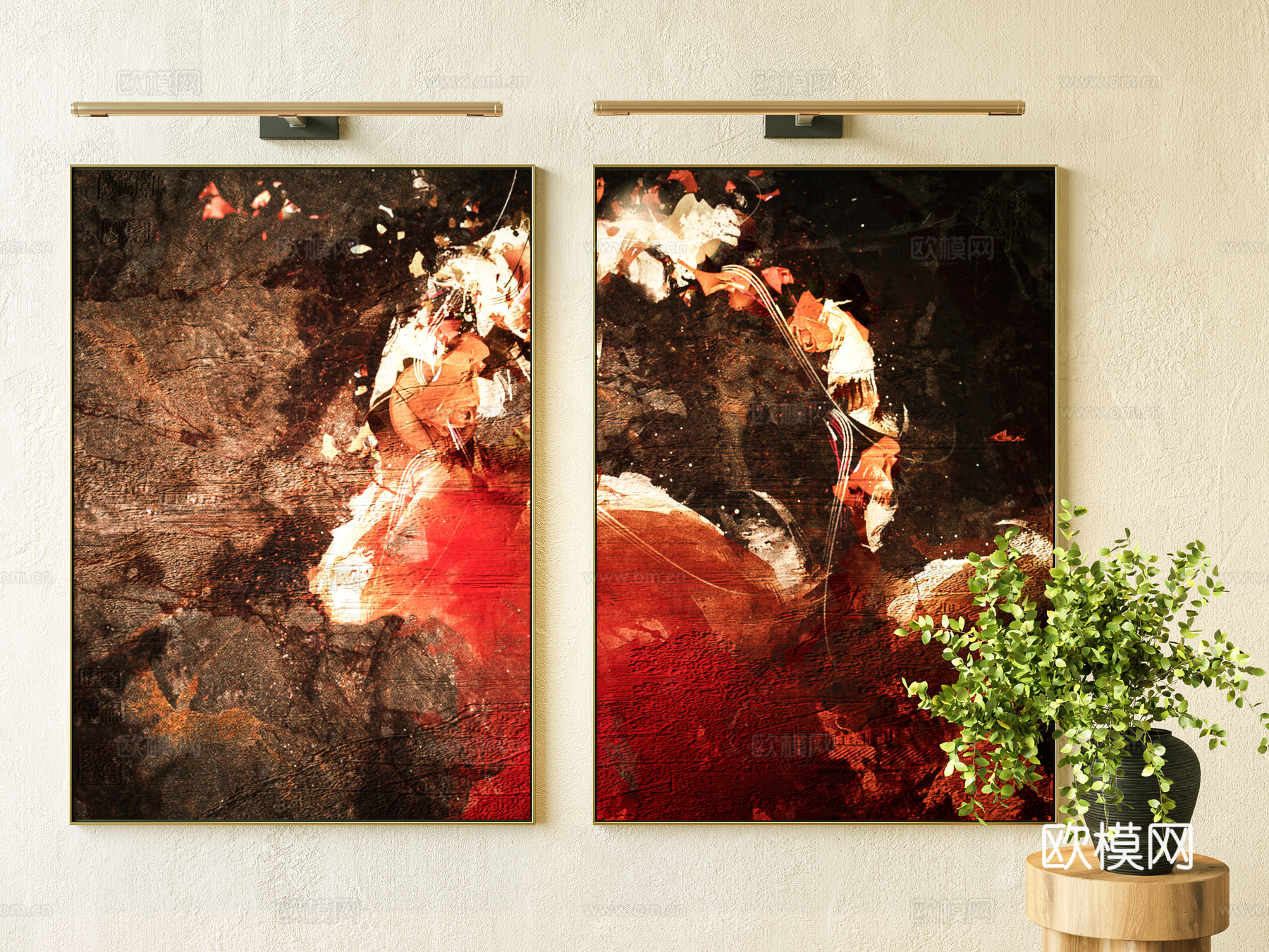 中古风装饰画 新装饰装饰画 挂画 抽象画 组合画 玄关画 壁3d模型下载