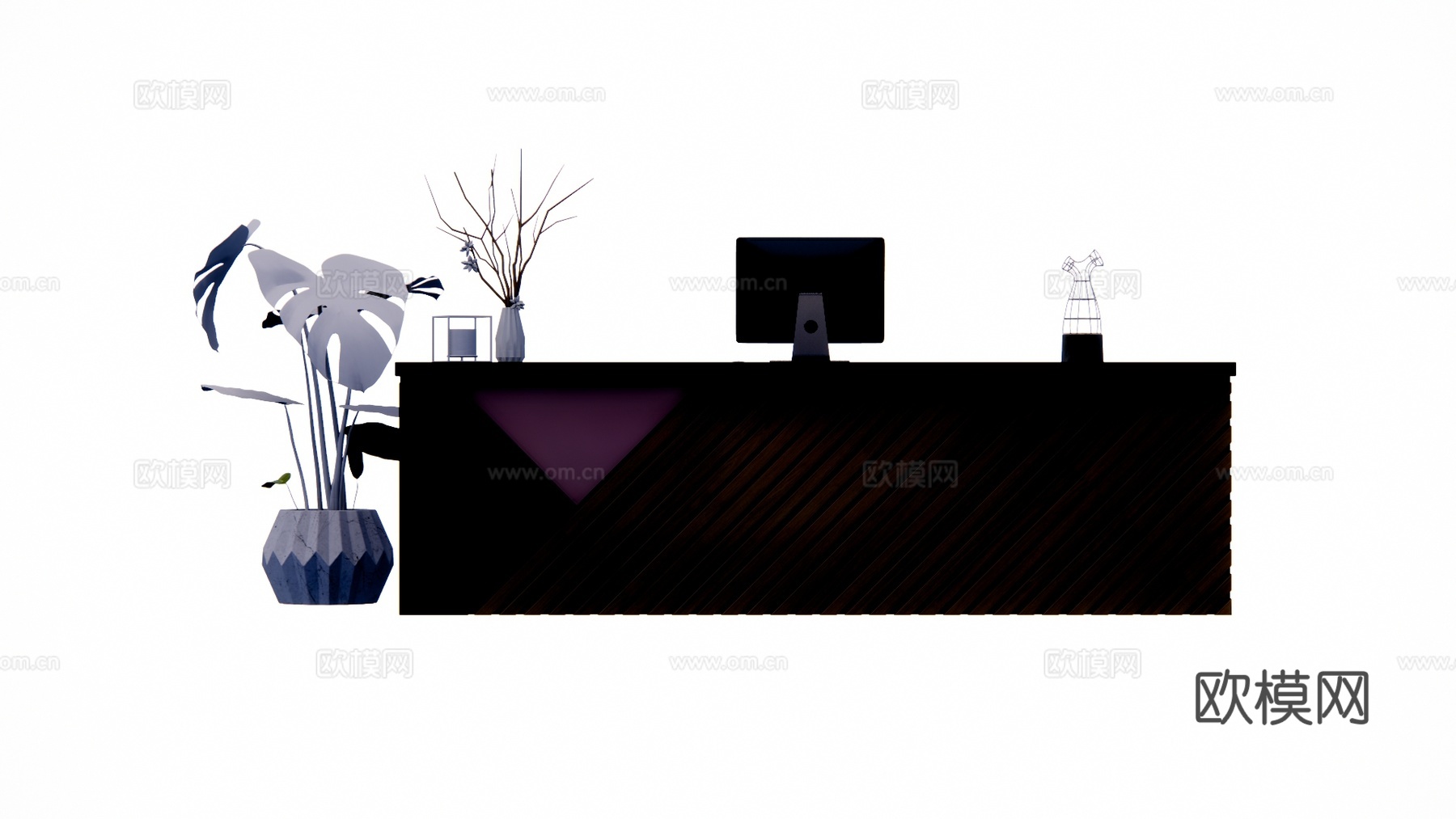 前台接待 电脑 办公空间 办公 公司前台su模型