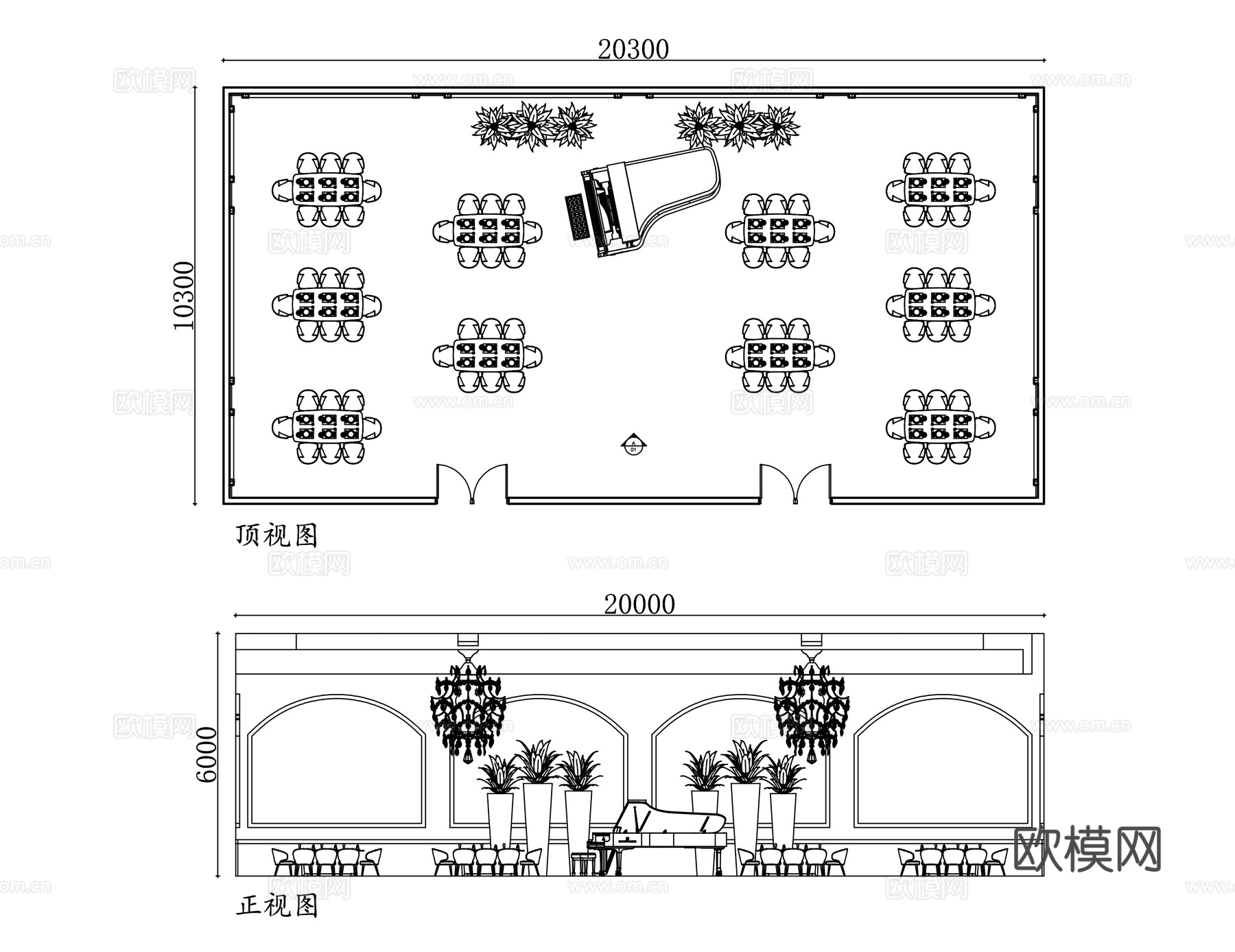 酒店大堂 多功能厅 酒店前厅 会议大厅 酒店宴会厅cad施工图cad施工图