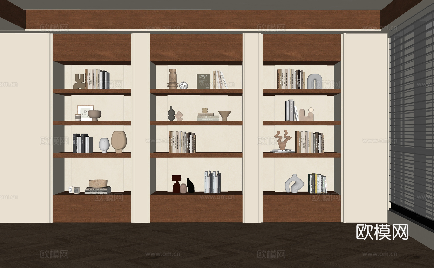 现代书柜 书籍摆件su模型