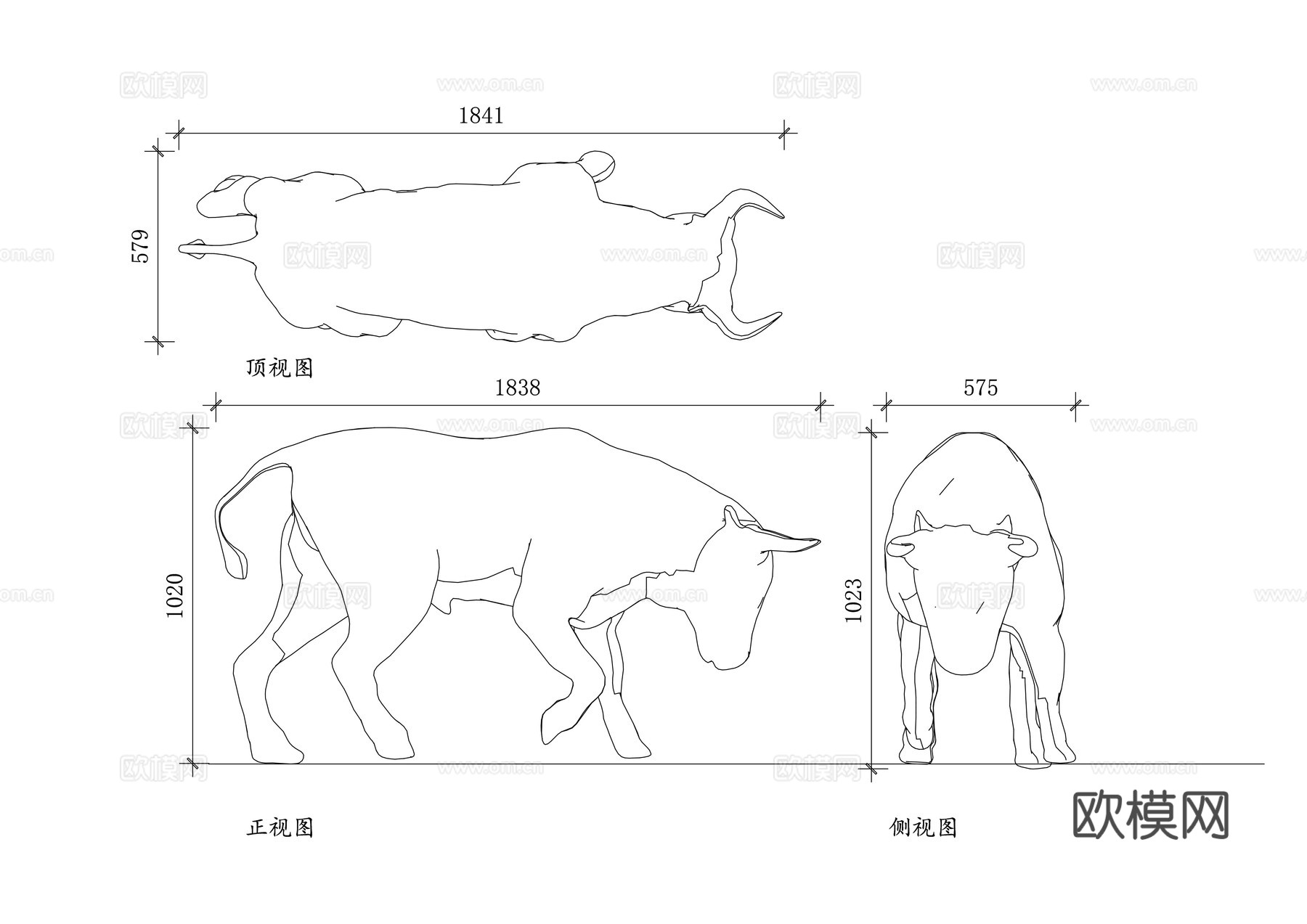 公牛 公黄牛 公水牛 雄牛 种公牛cad施工图