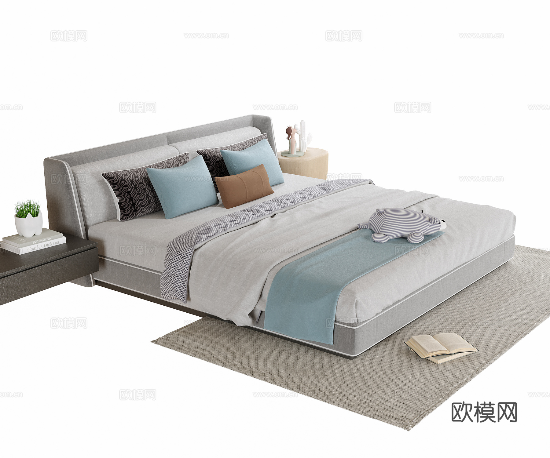 现代双人床su模型