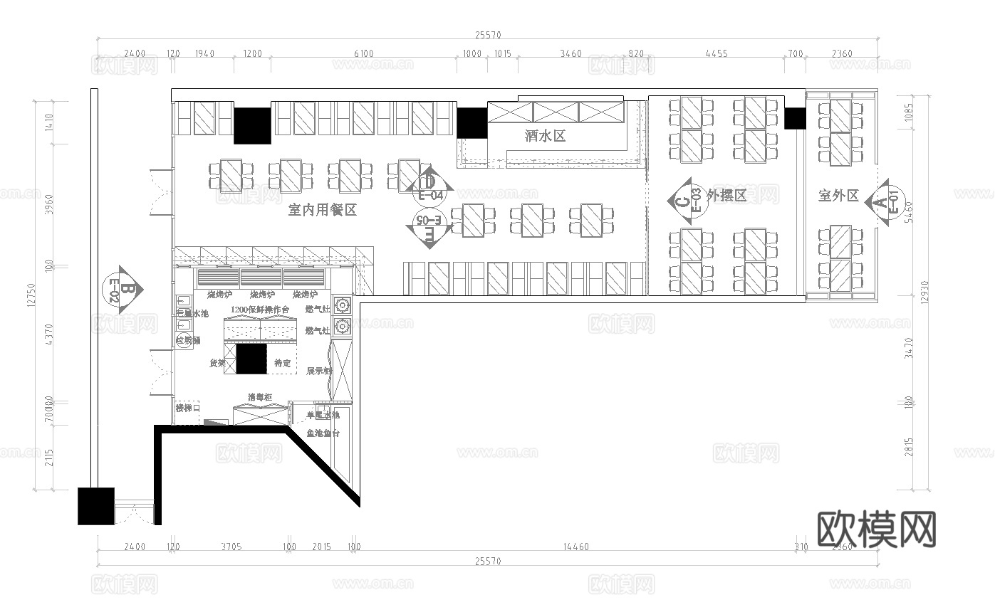木屋烤吧 烧烤店 最新全套 效果图 施工图设计cad施工图