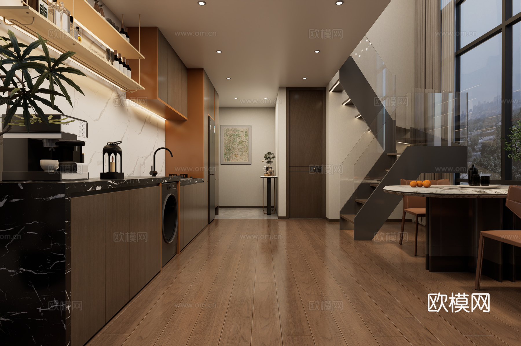 现代loft公寓客餐厅su模型