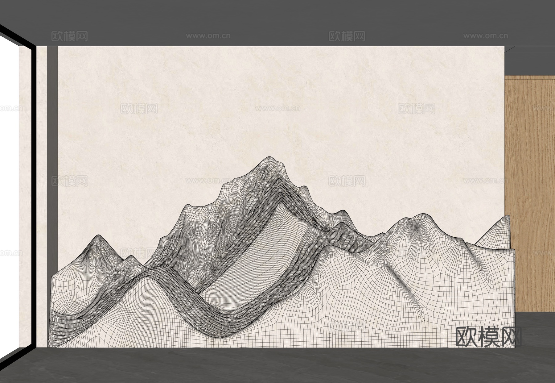 新中式背景墙 山水背景墙 山形背景墙 形象背景 客厅背景墙su模型