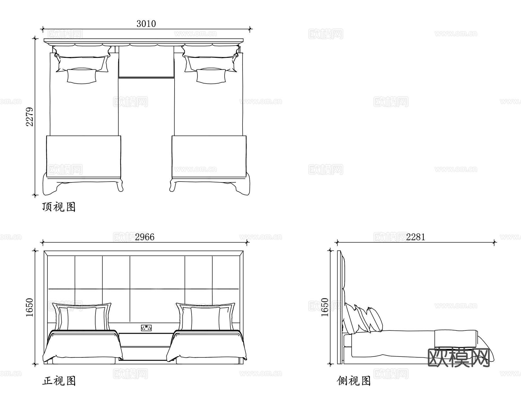 双床房 标准双床 客房双单人床 酒店双床 标间双床cad施工图