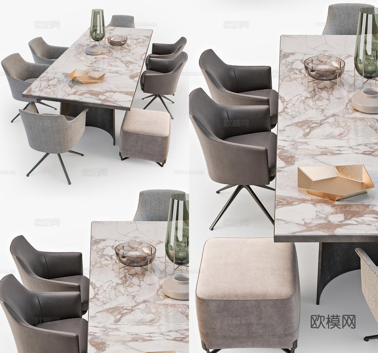 现代餐桌椅组合 会议桌椅 会议桌 办公椅 休闲椅 单人椅3d模型下载（渲染图2）