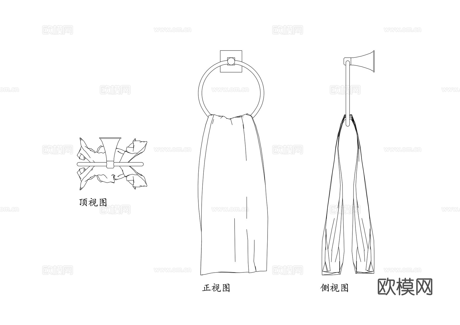 毛巾挂环 浴巾挂环 浴室毛巾环 圆形毛巾架 卫浴毛巾圈cad施工图