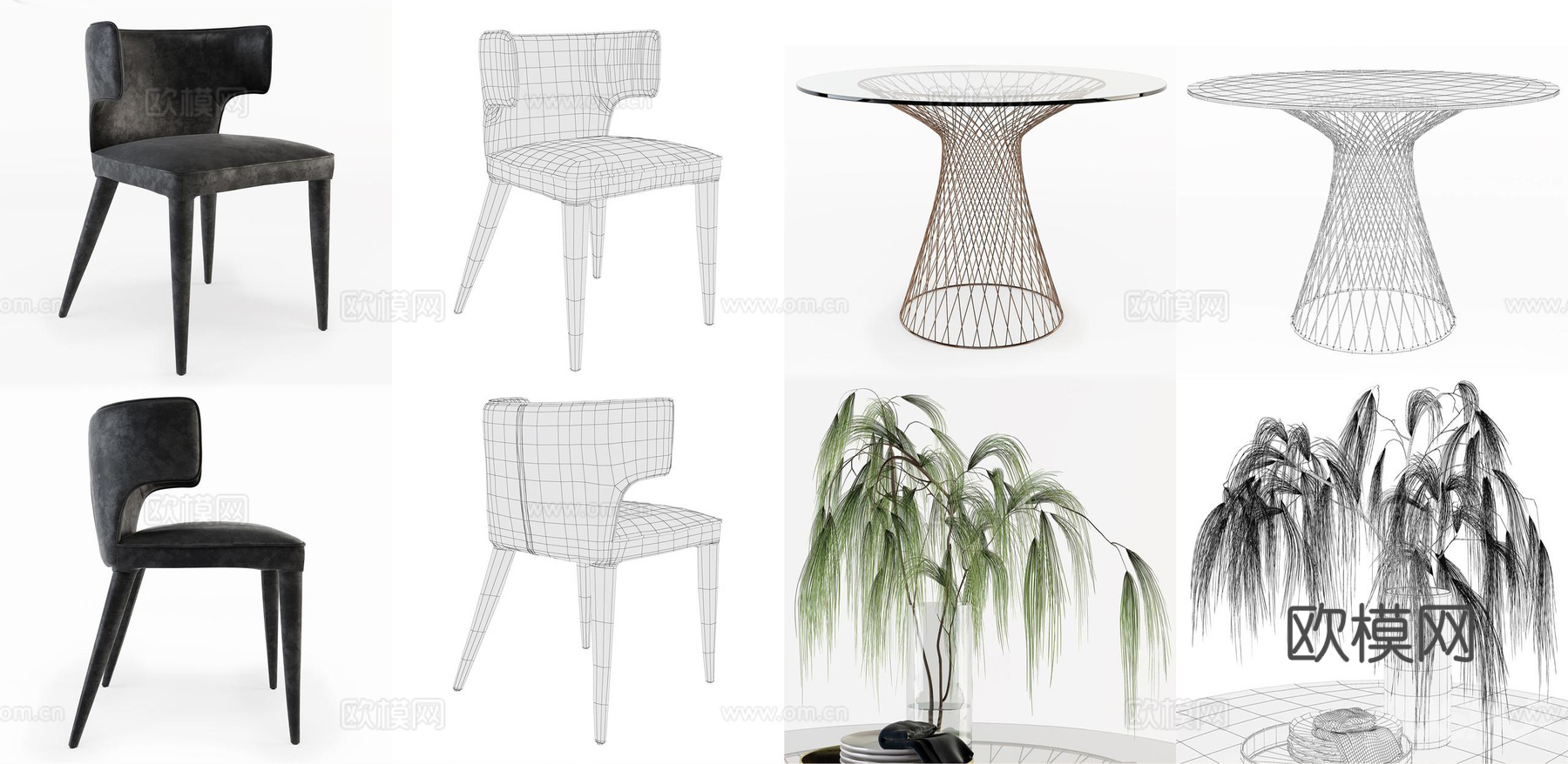 现代餐桌椅组合3d模型下载（渲染图1）