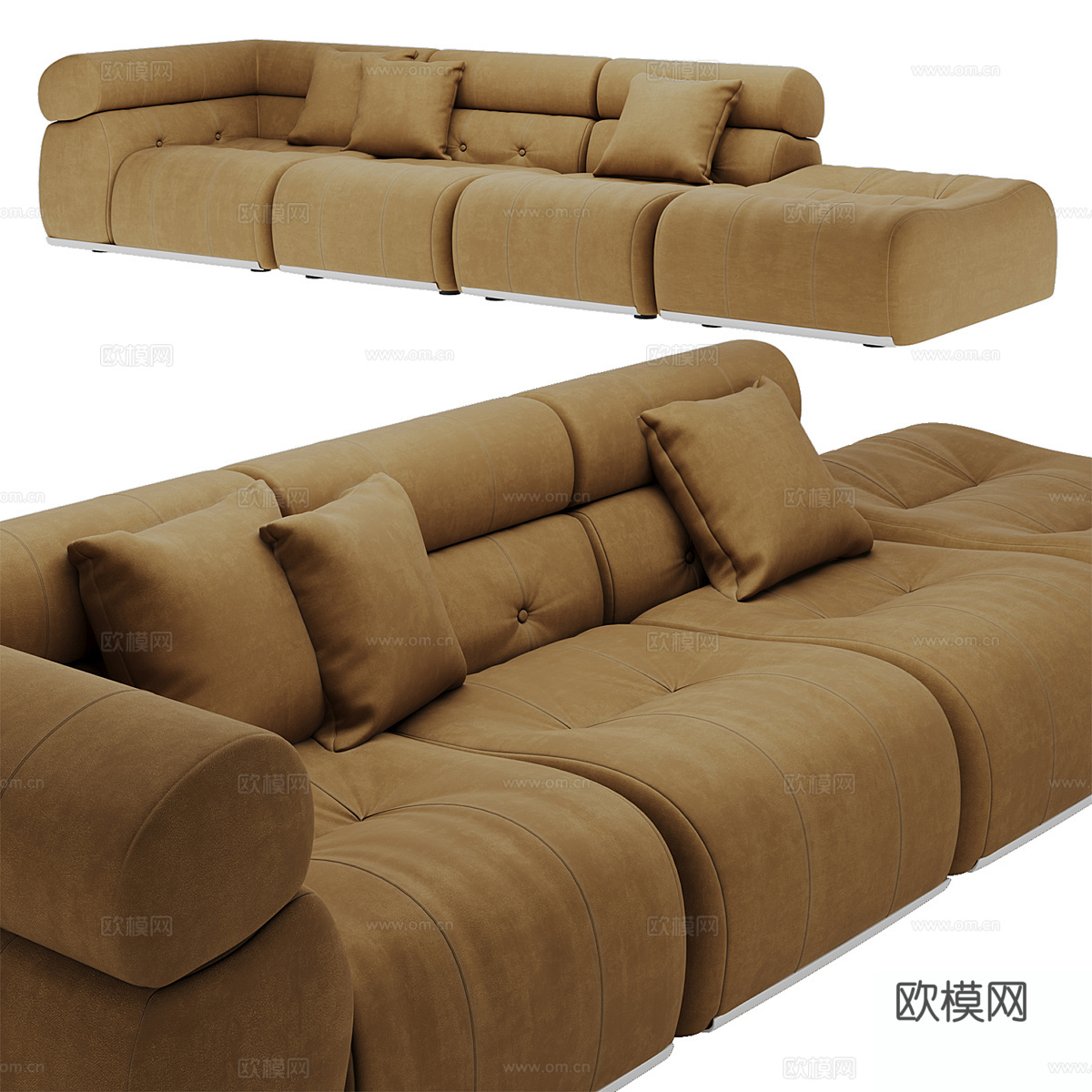现代皮质多人沙发su模型