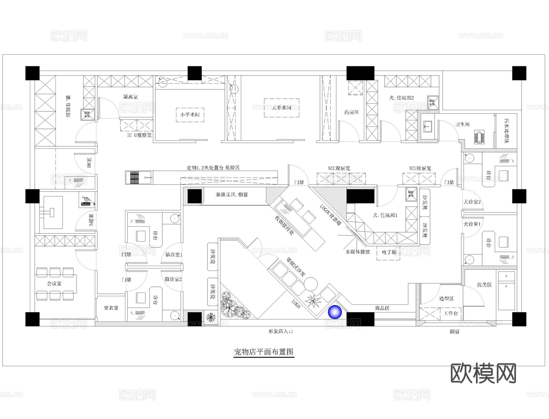 宠物店cad平面图cad施工图