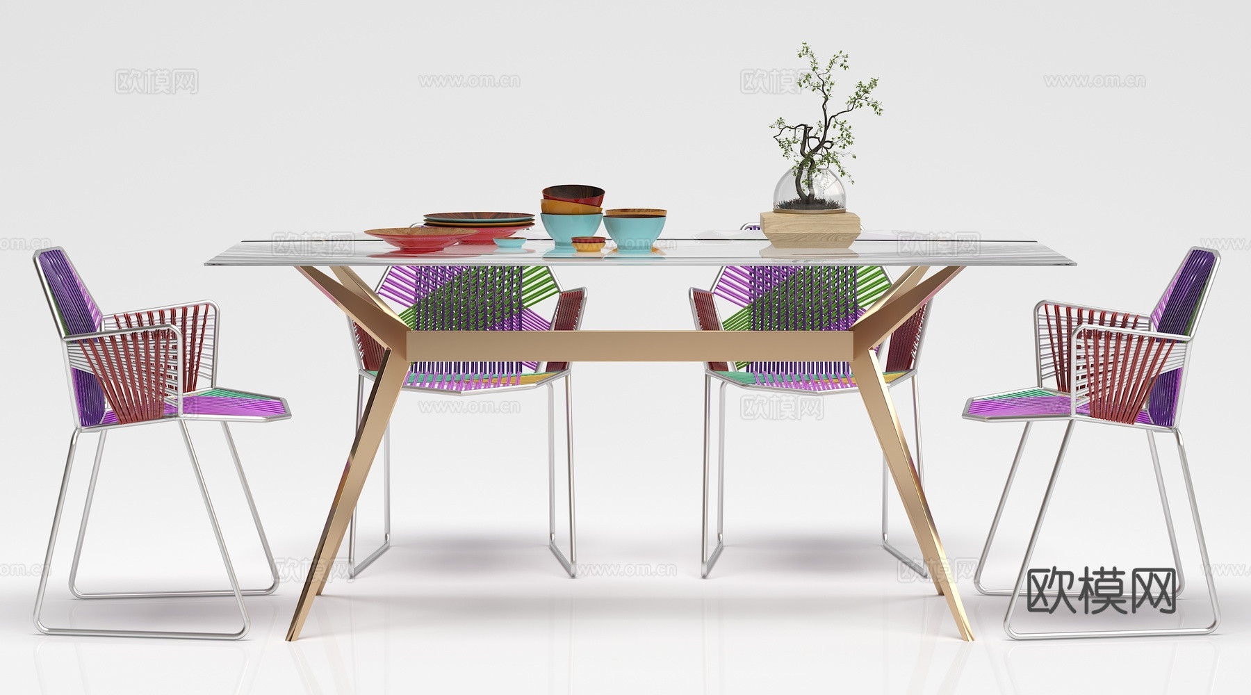 现代餐桌 椅子 摆件组合3d模型下载