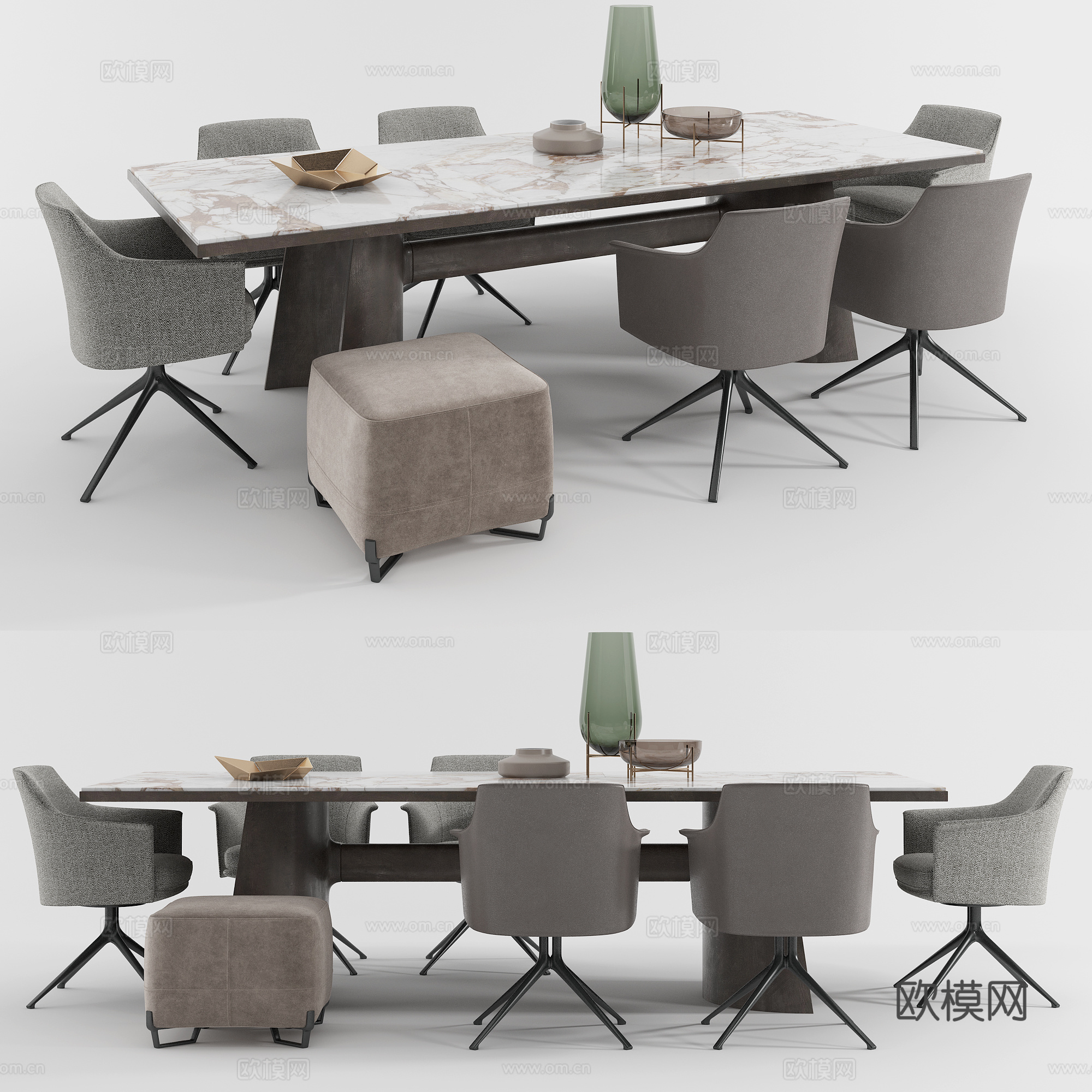 现代餐桌椅组合 会议桌椅 会议桌 办公椅 休闲椅 单人椅3d模型下载（渲染图1）
