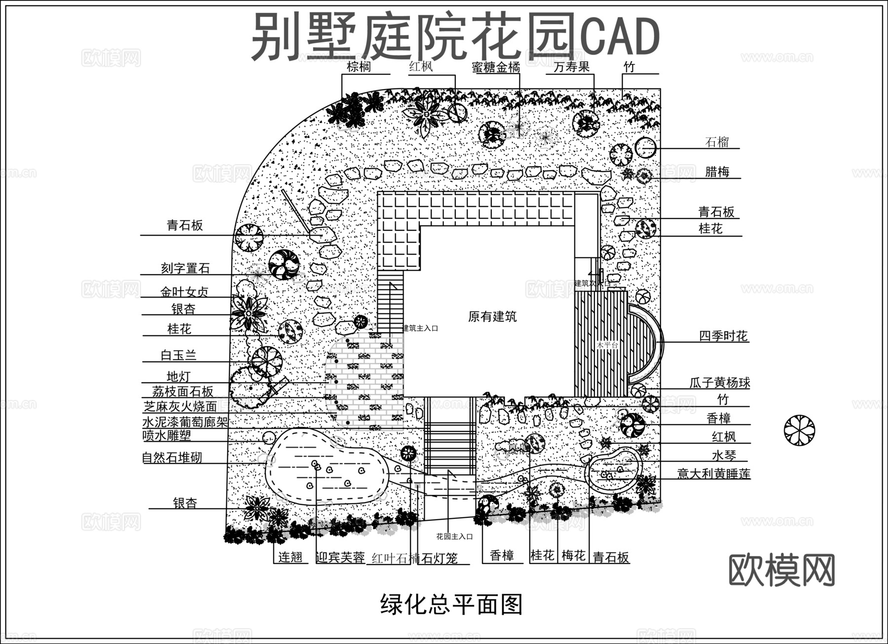别墅庭院景观绿化CADcad施工图