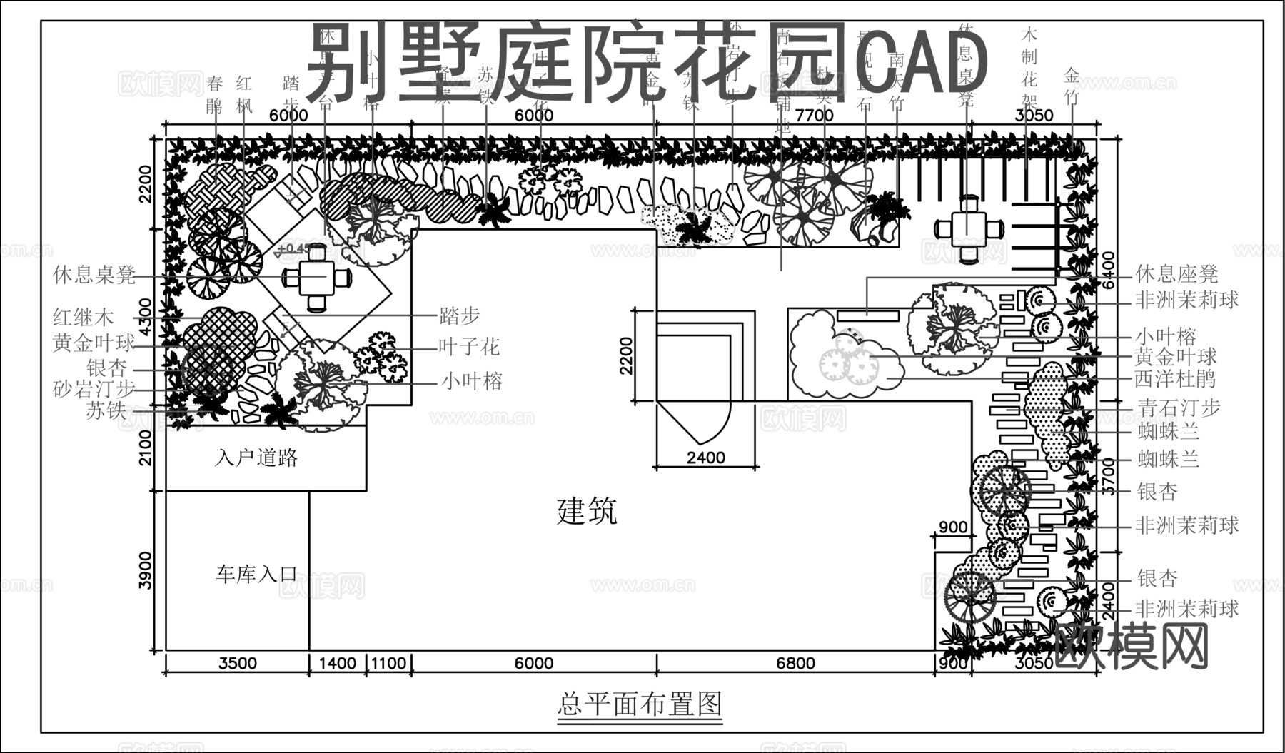 别墅庭院花园平面图CADcad施工图