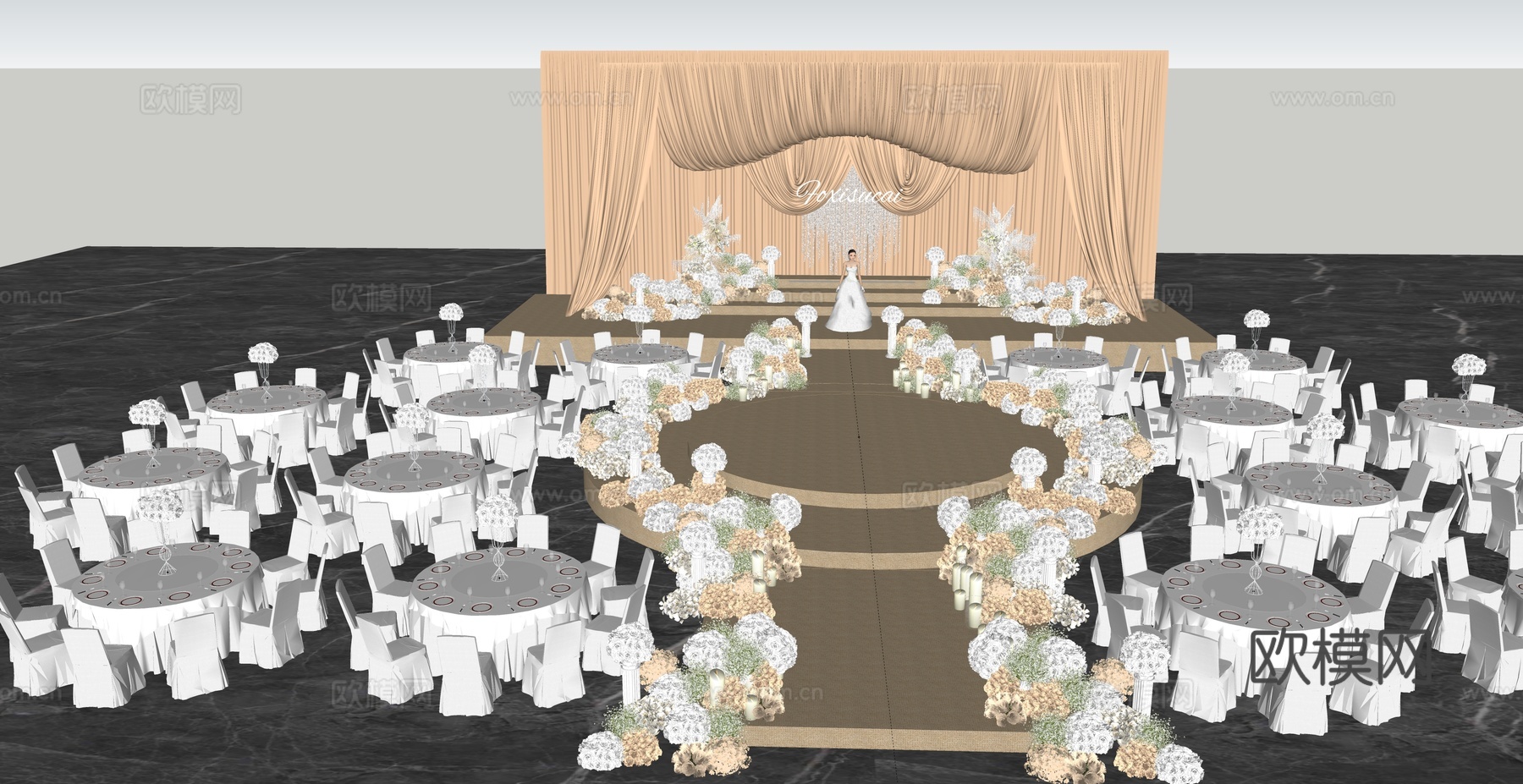 香槟色布幔 半球婚礼花艺美陈su模型su模型
