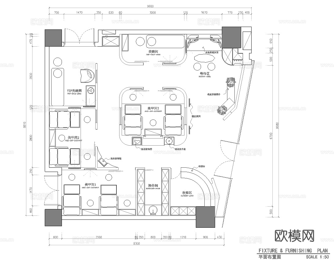 美甲店 美容店 最新全套 施工图 效果图合集cad施工图