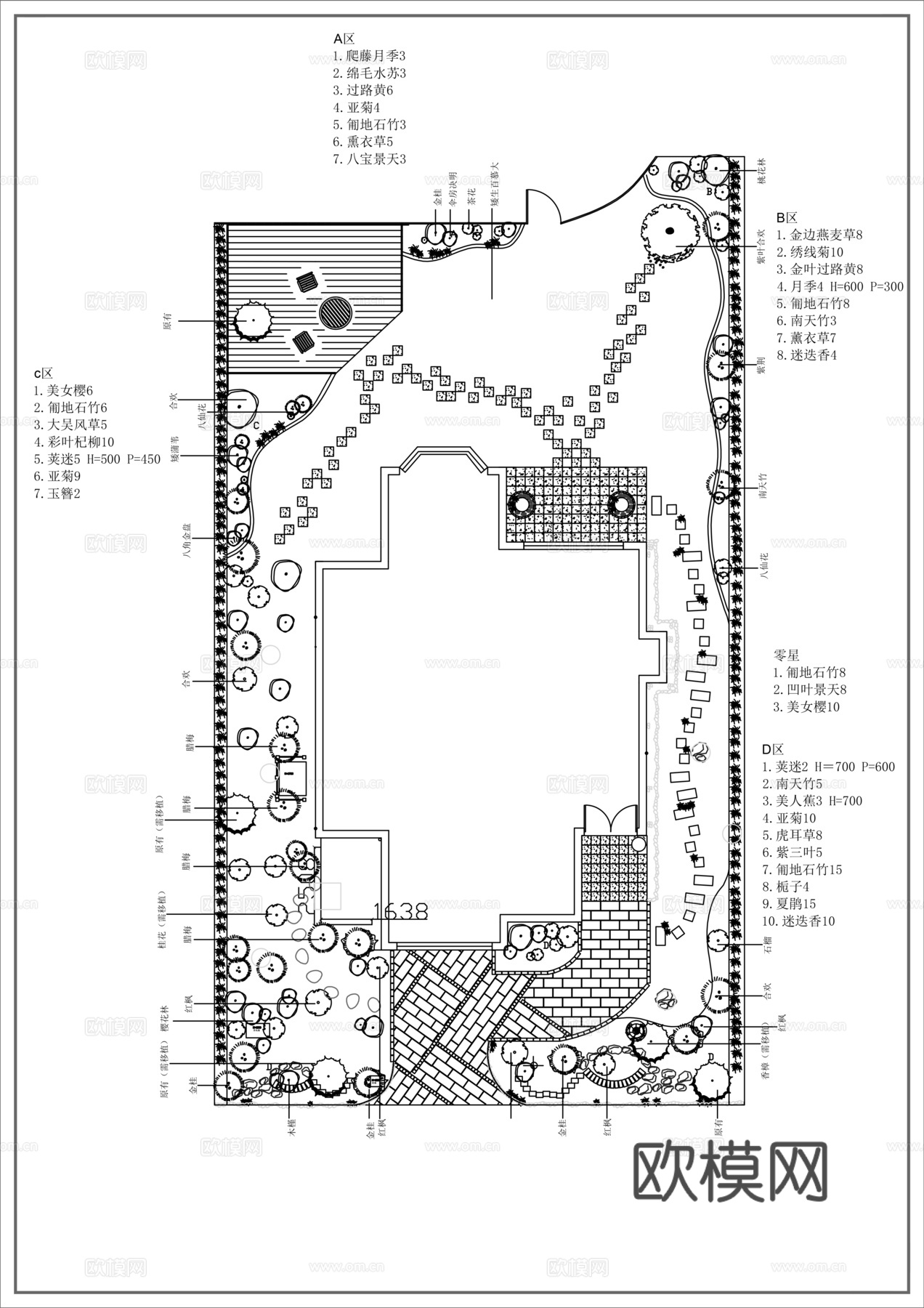 别墅庭院景观绿化CADcad施工图