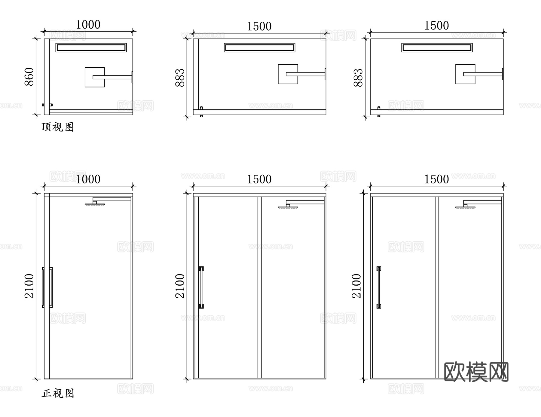 方形淋浴房 矩形沐浴房 长方形淋浴间 方形淋浴隔断 矩形淋浴cad施工图