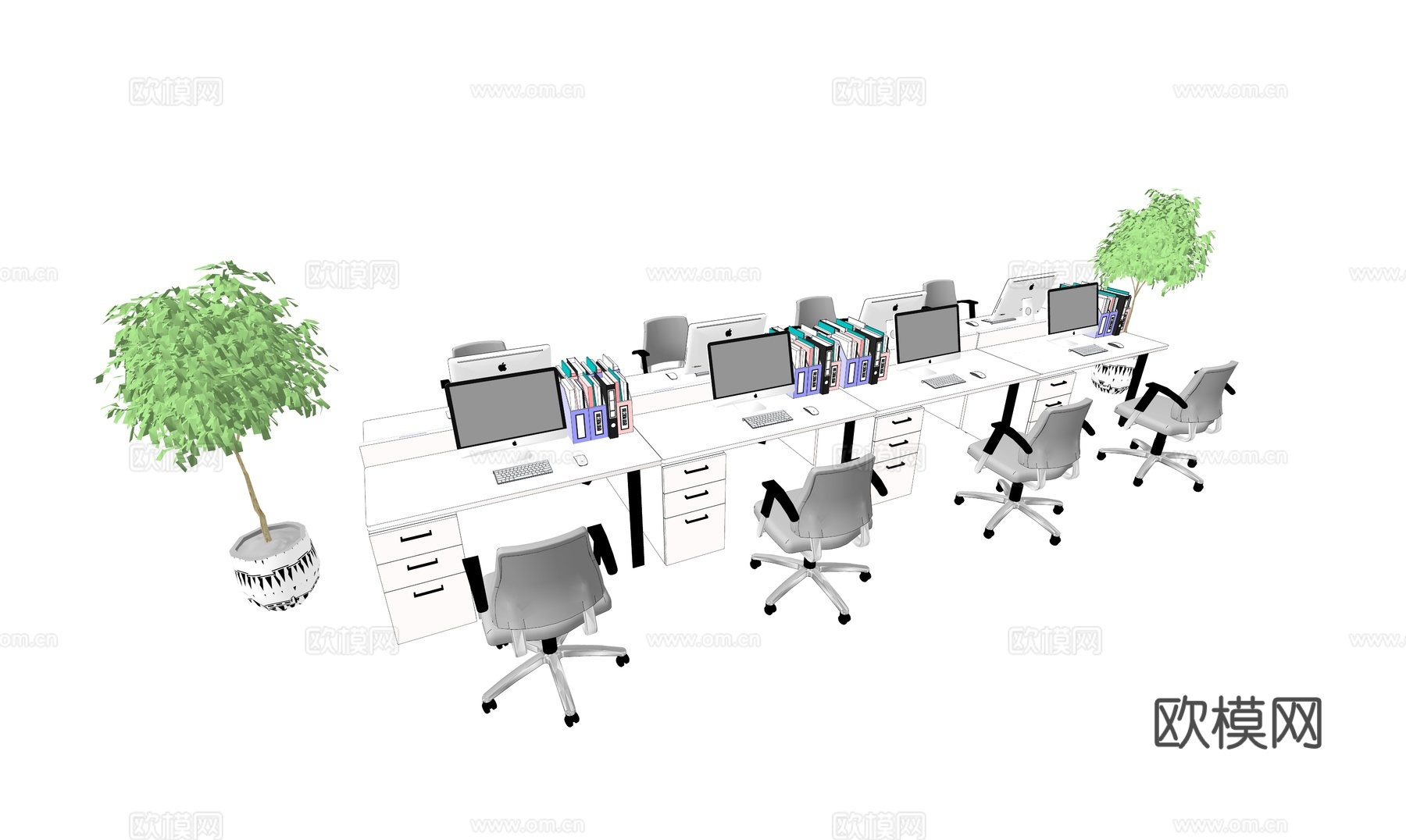 电脑桌椅工作卡位su模型