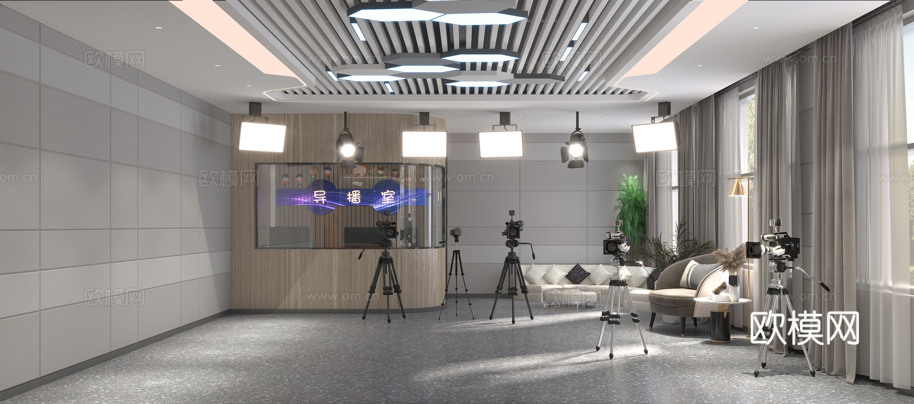导播室录播教室3d模型下载（渲染图2）