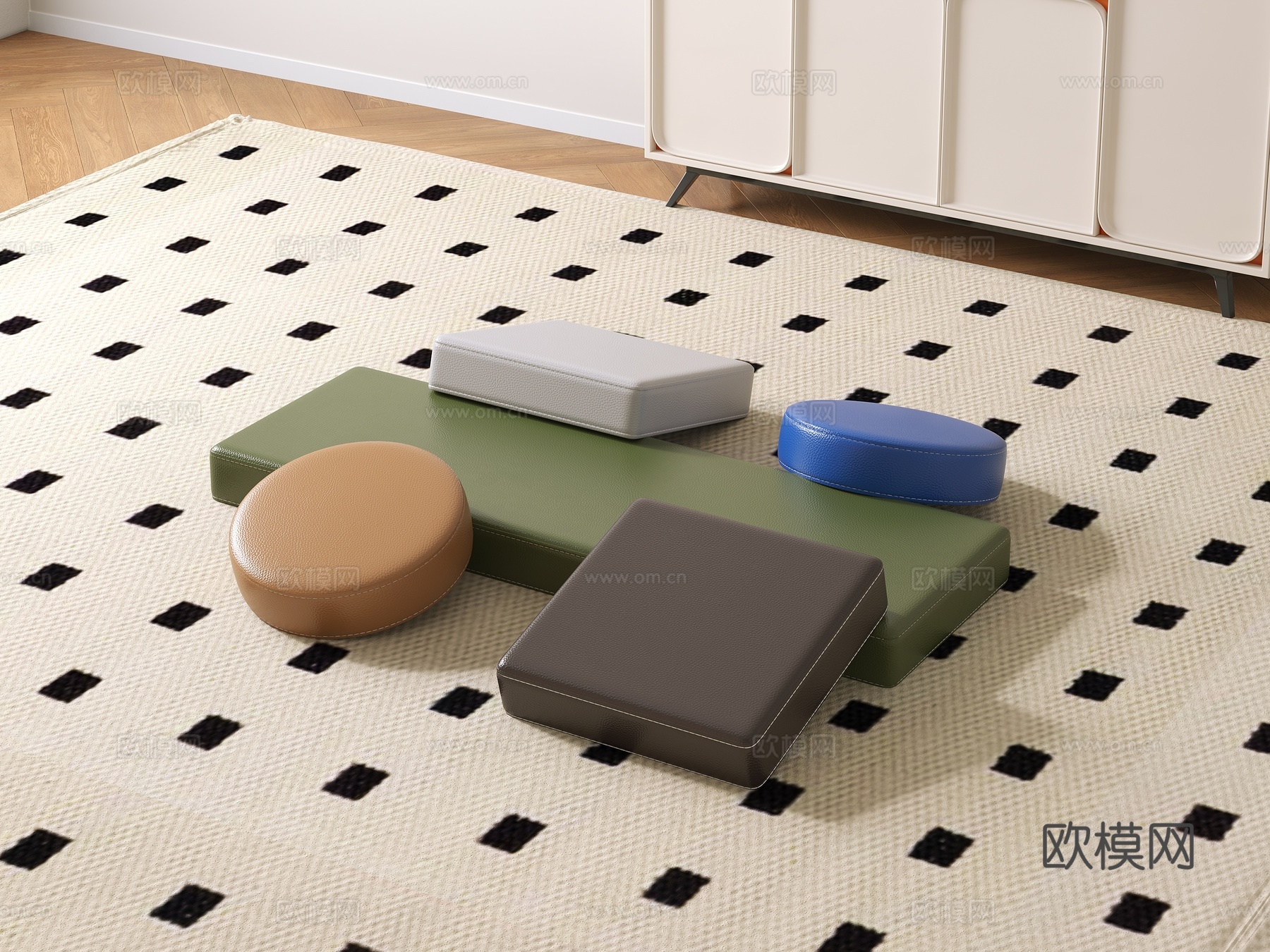 现代风格家具垫子 皮垫子3d模型3d模型下载