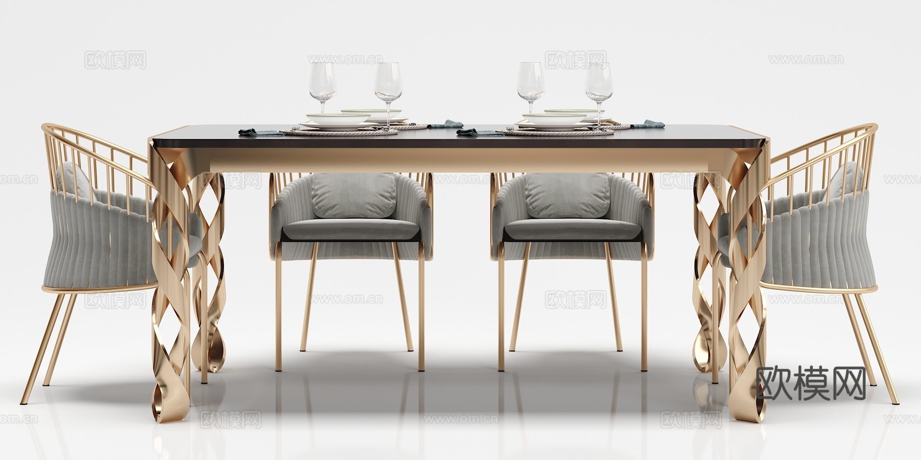 新中式餐桌 椅子 摆件组合3d模型3d模型下载