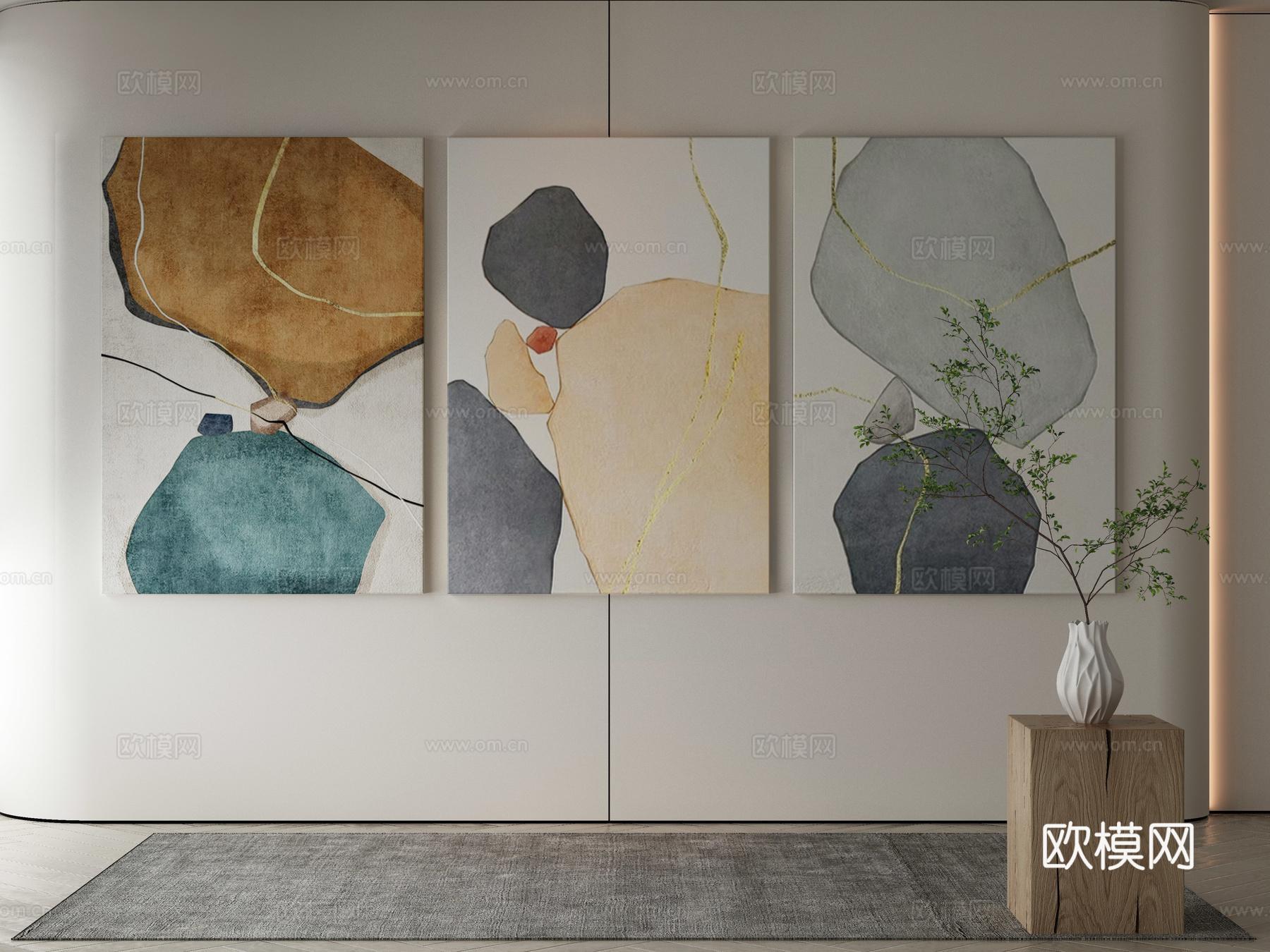 极简侘寂风抽象挂画3d模型下载