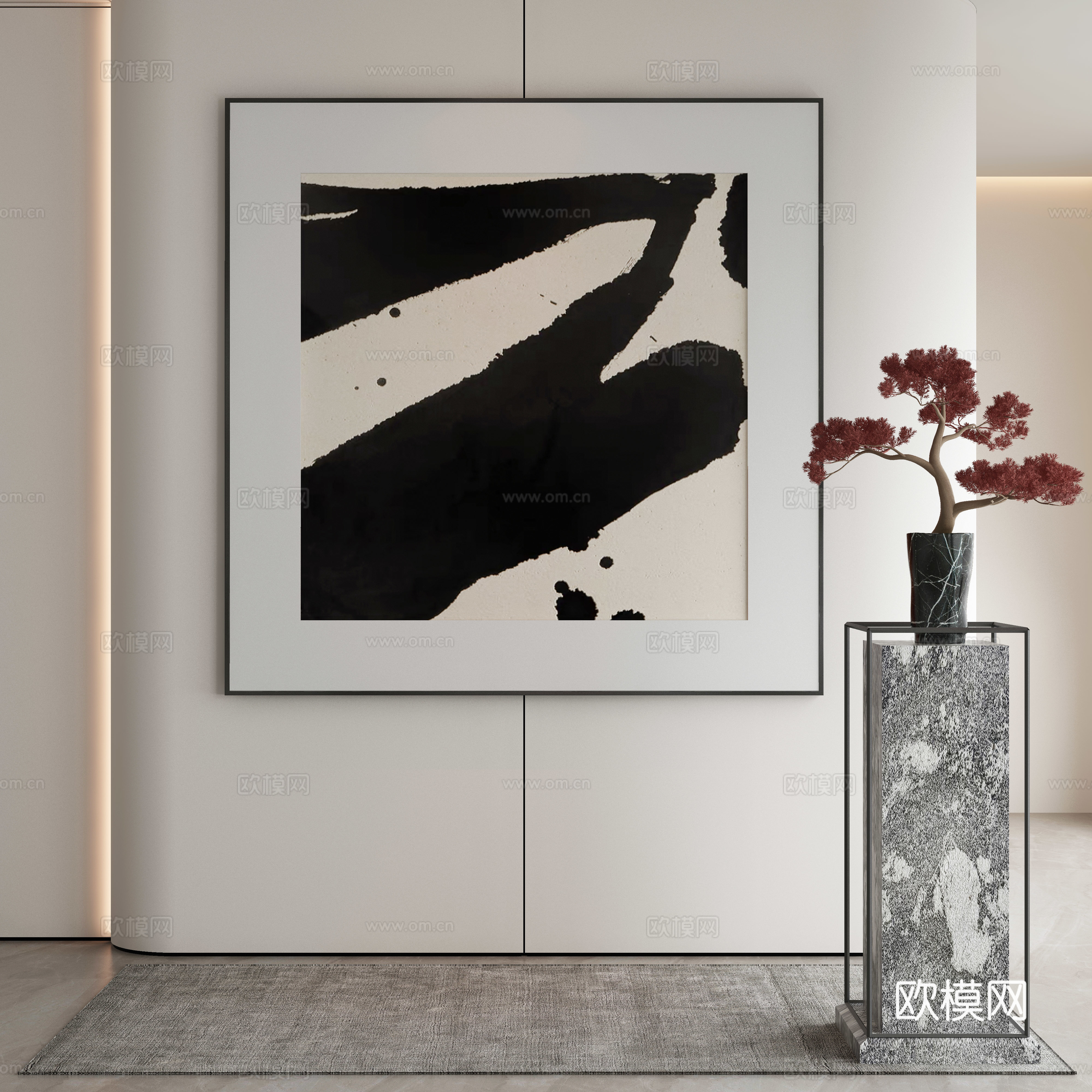 极简侘寂风抽象挂画3d模型下载