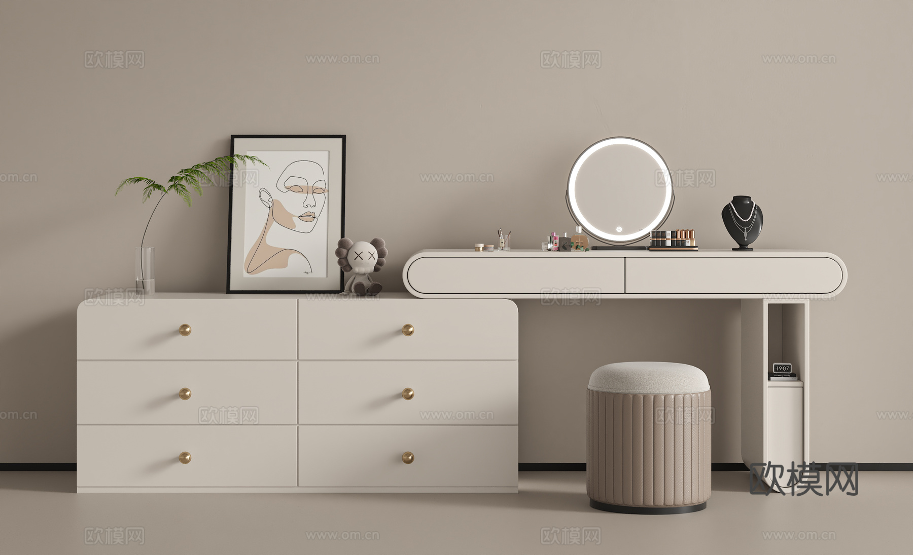 现代奶油梳妆台su模型
