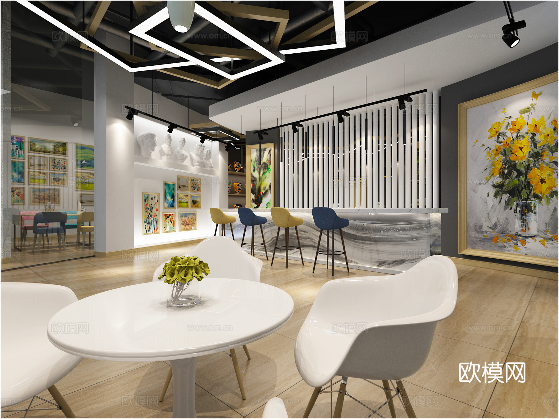 现代美术学校 石膏像3d模型下载（渲染图1）