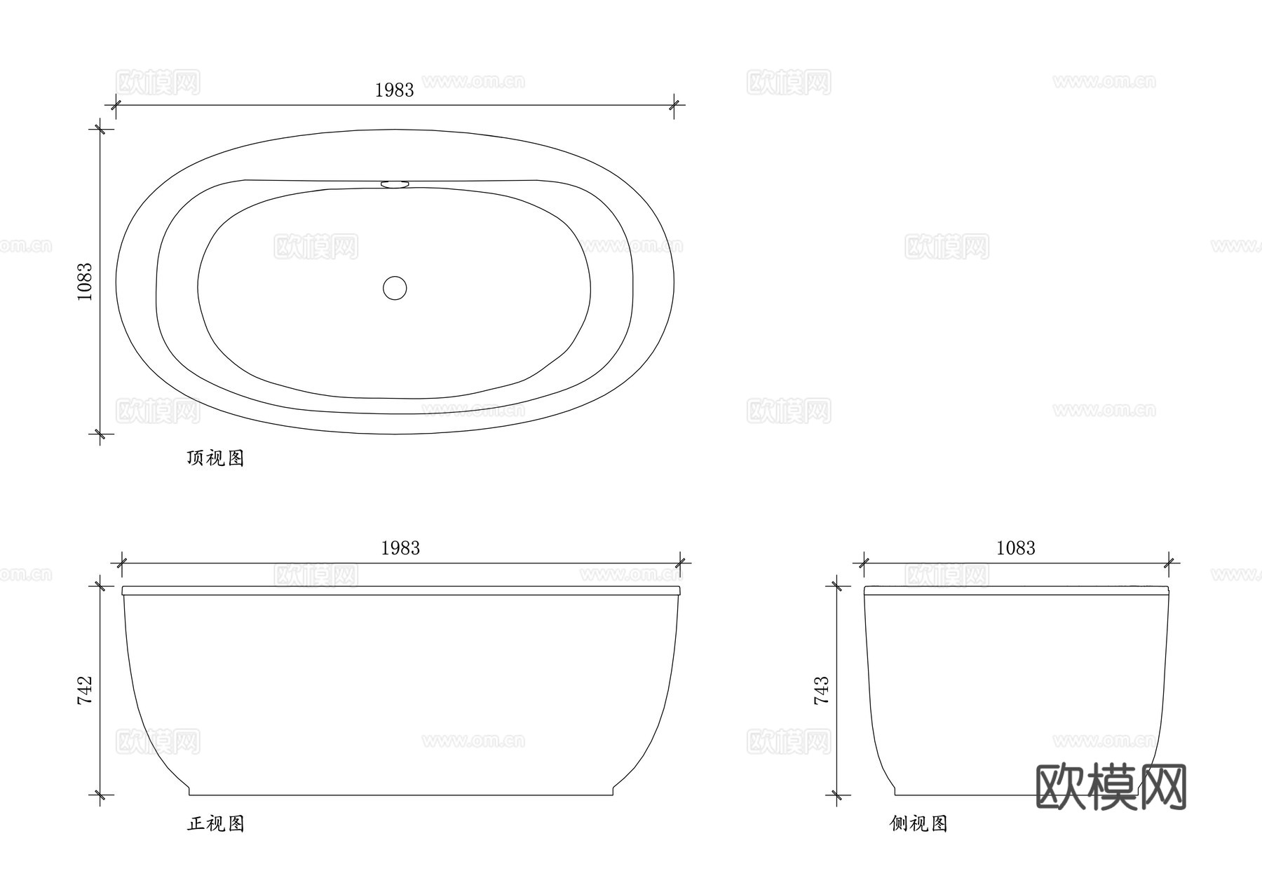 科勒独立浴缸 科勒独立缸 科勒落地浴缸 科勒自由立浴缸cad施工图