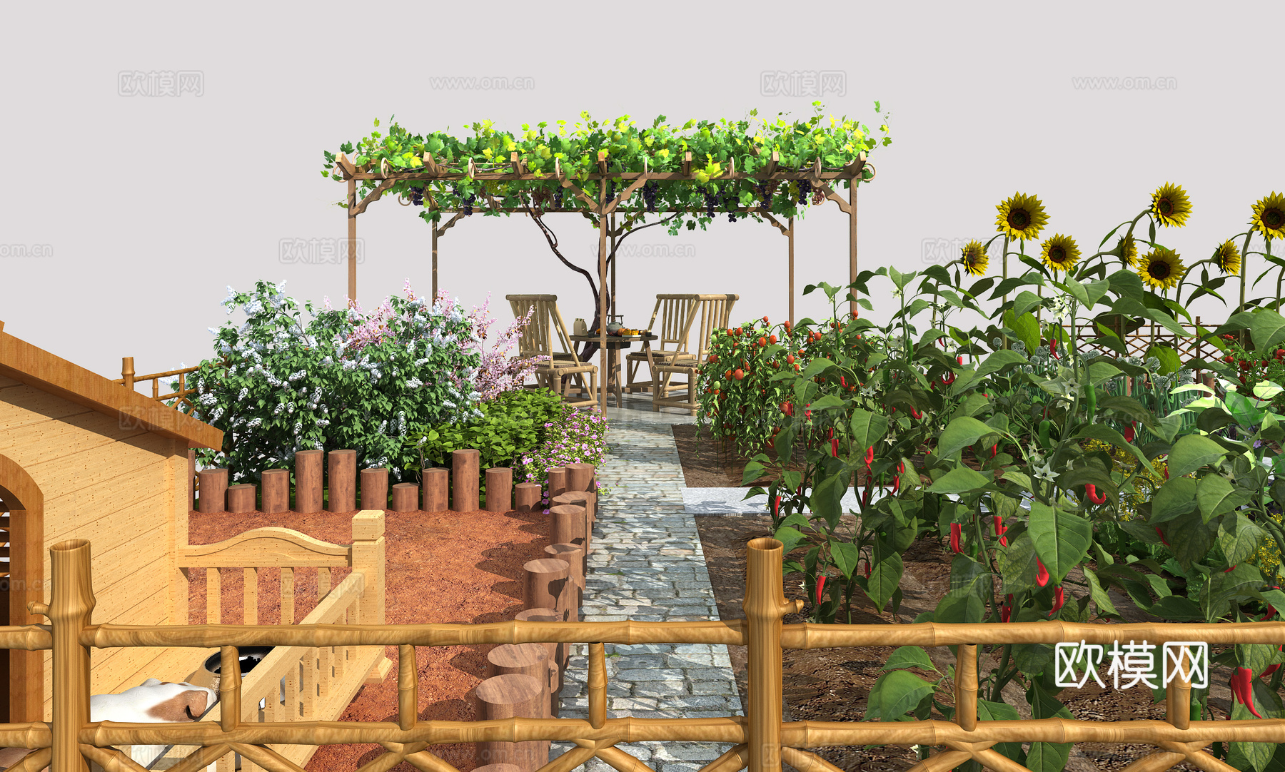 现代乡村菜地菜园3d模型下载（渲染图3）