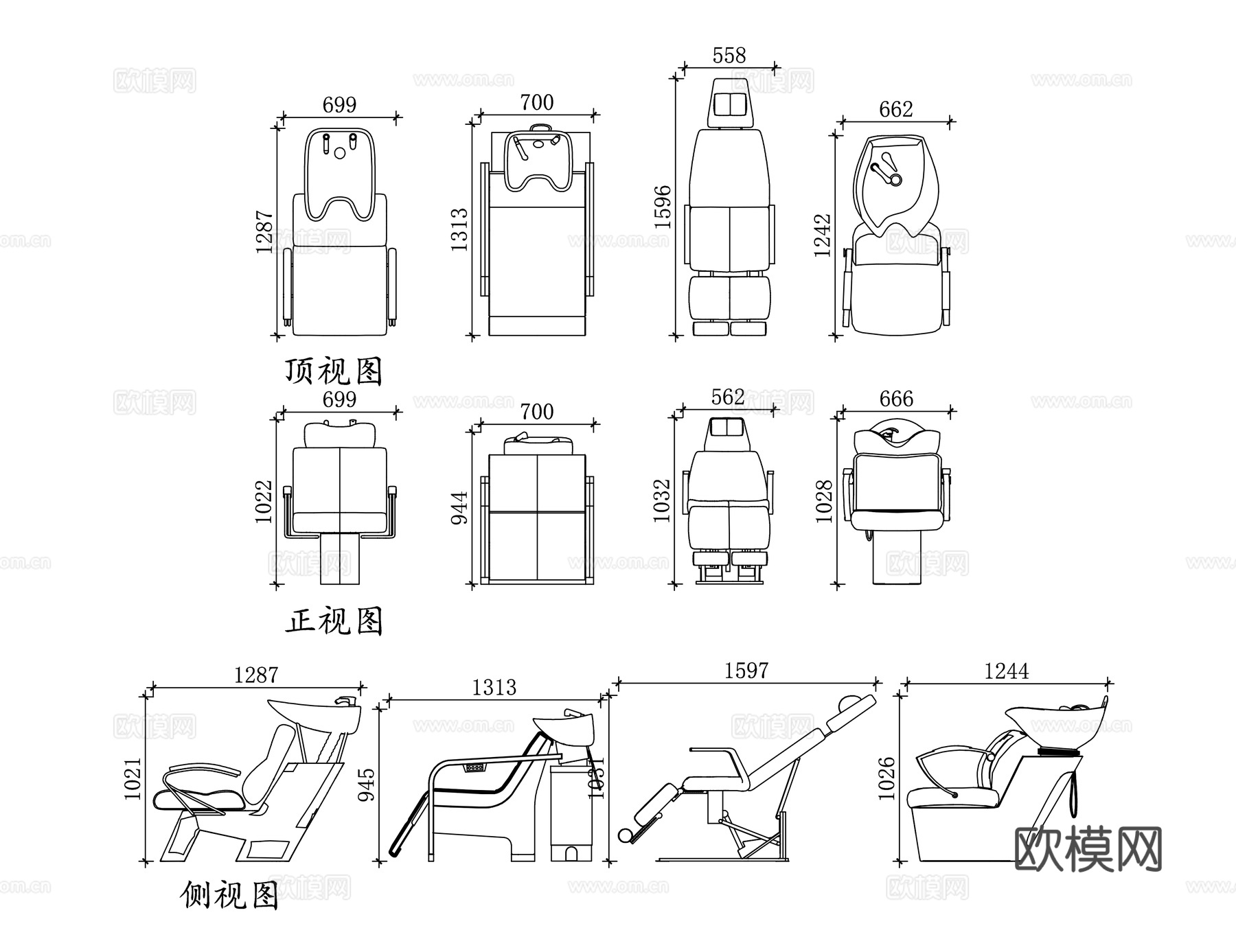 美容椅 美发椅 美容院座椅 美容美体椅 理疗美容椅cad施工图