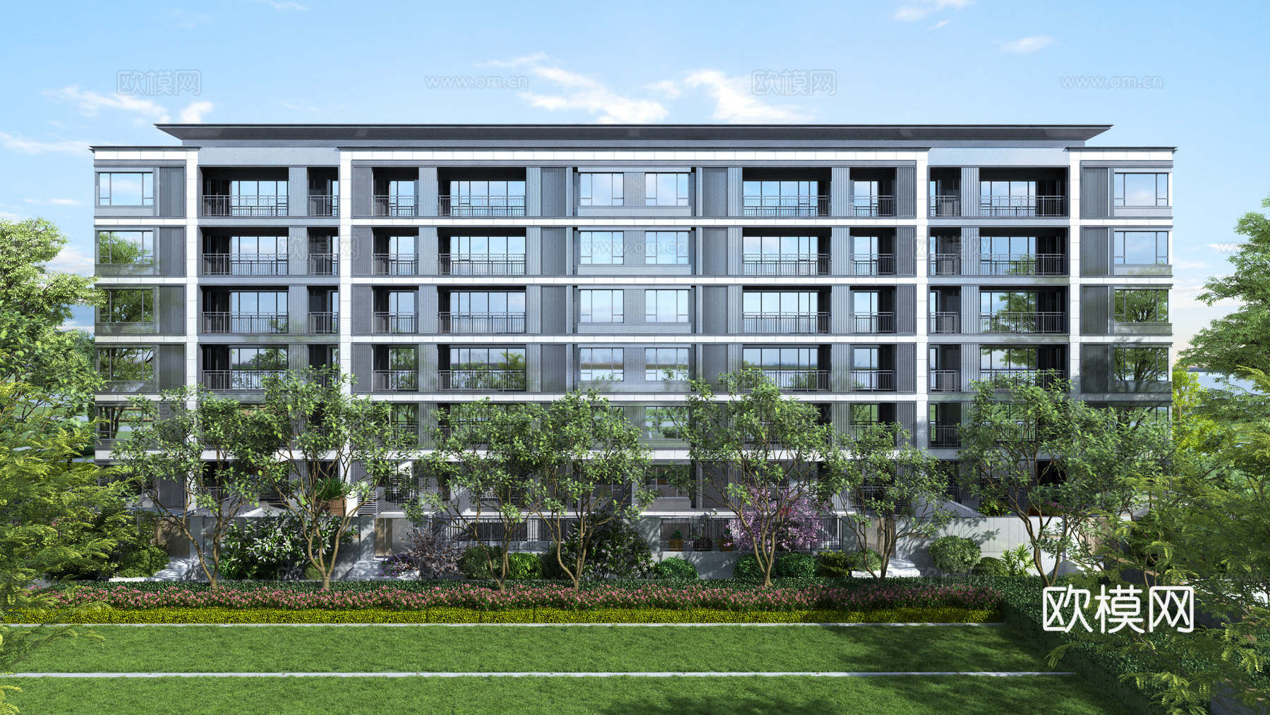 现代多层住宅景观3d模型下载