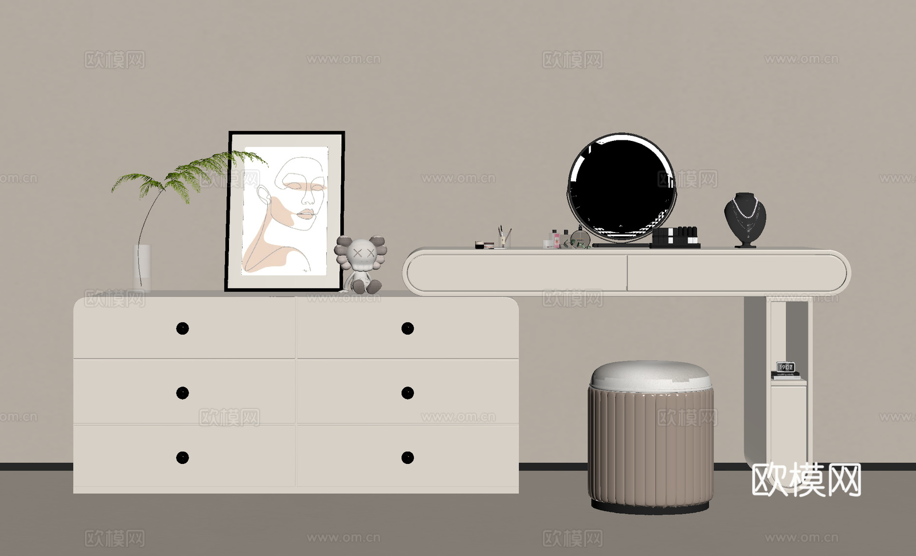 现代奶油梳妆台su模型