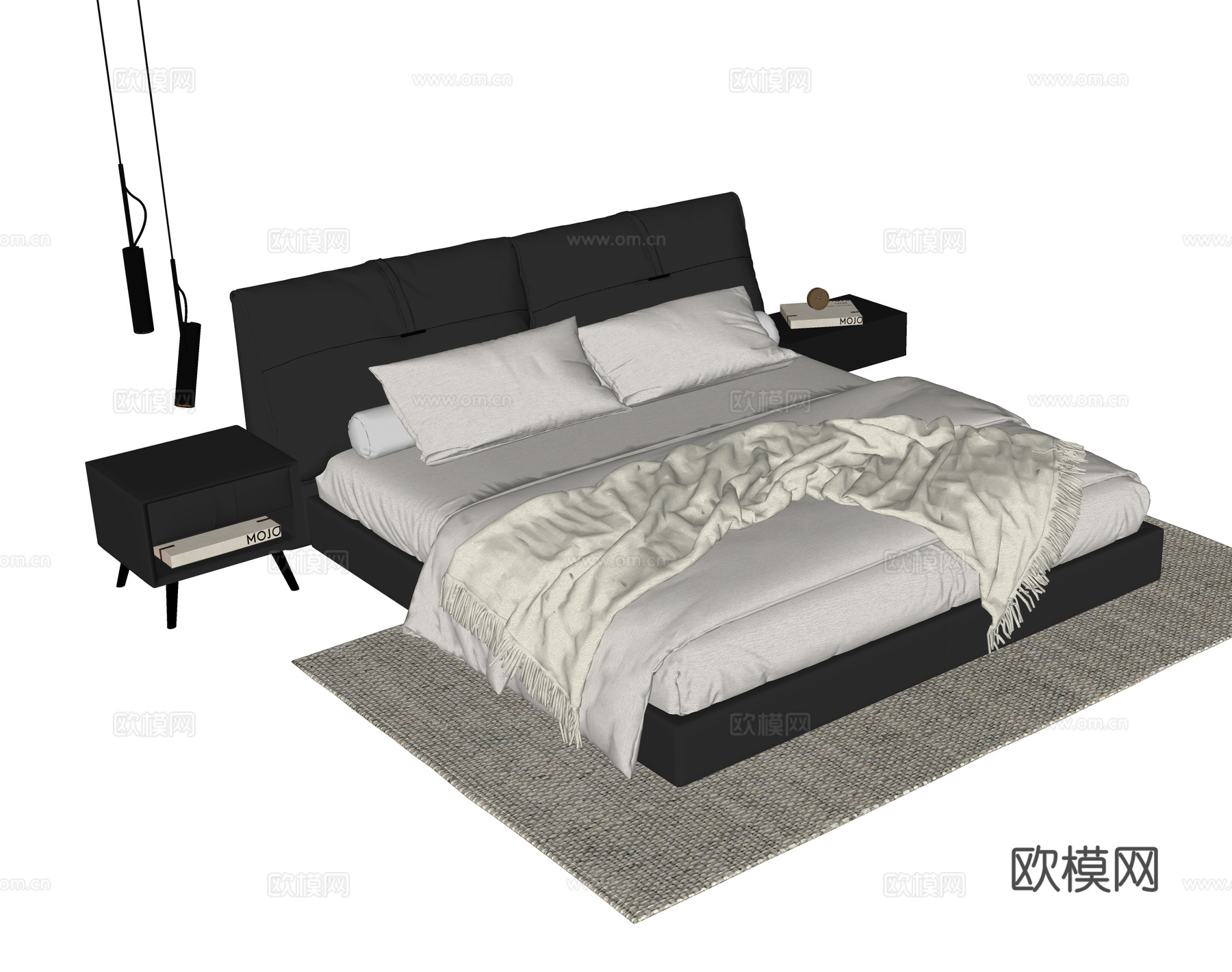 现代双人床 床头柜su模型