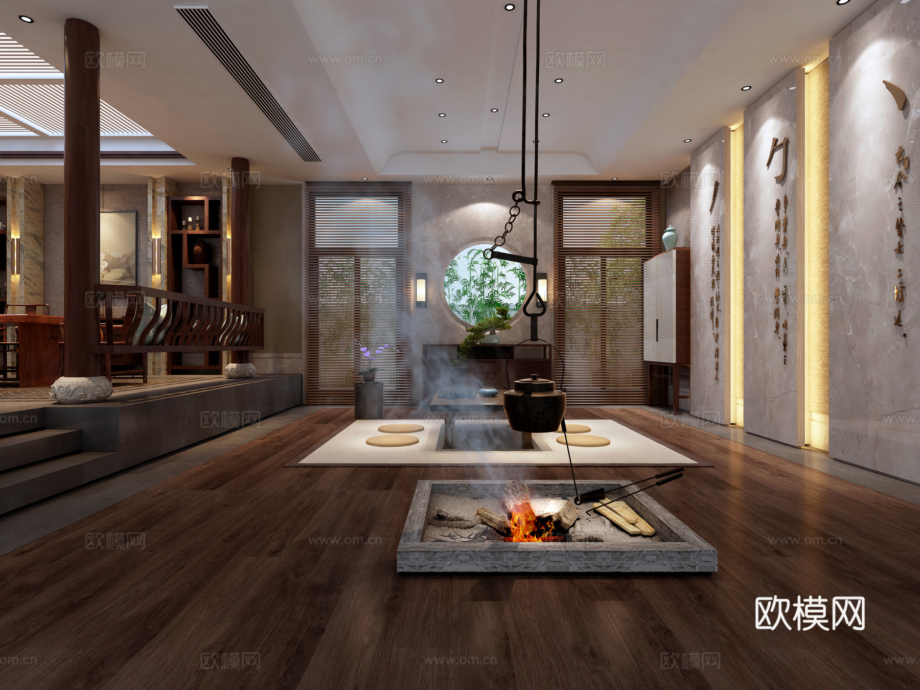 中式茶馆 茶室 茶餐厅3d模型下载（渲染图2）