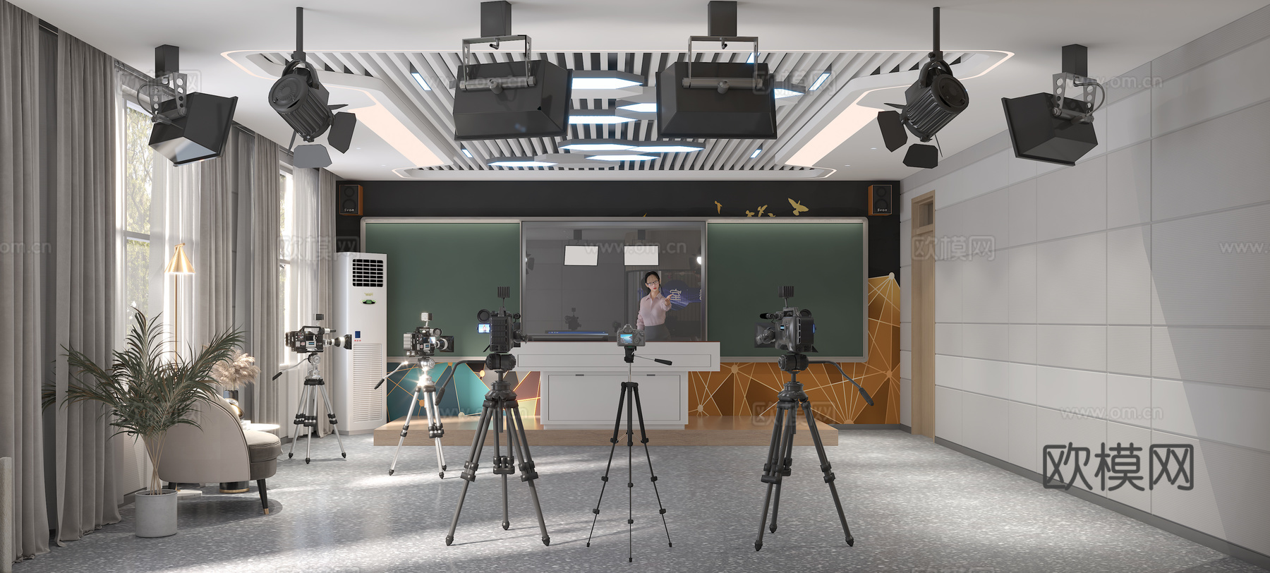 导播室录播教室3d模型下载（渲染图1）