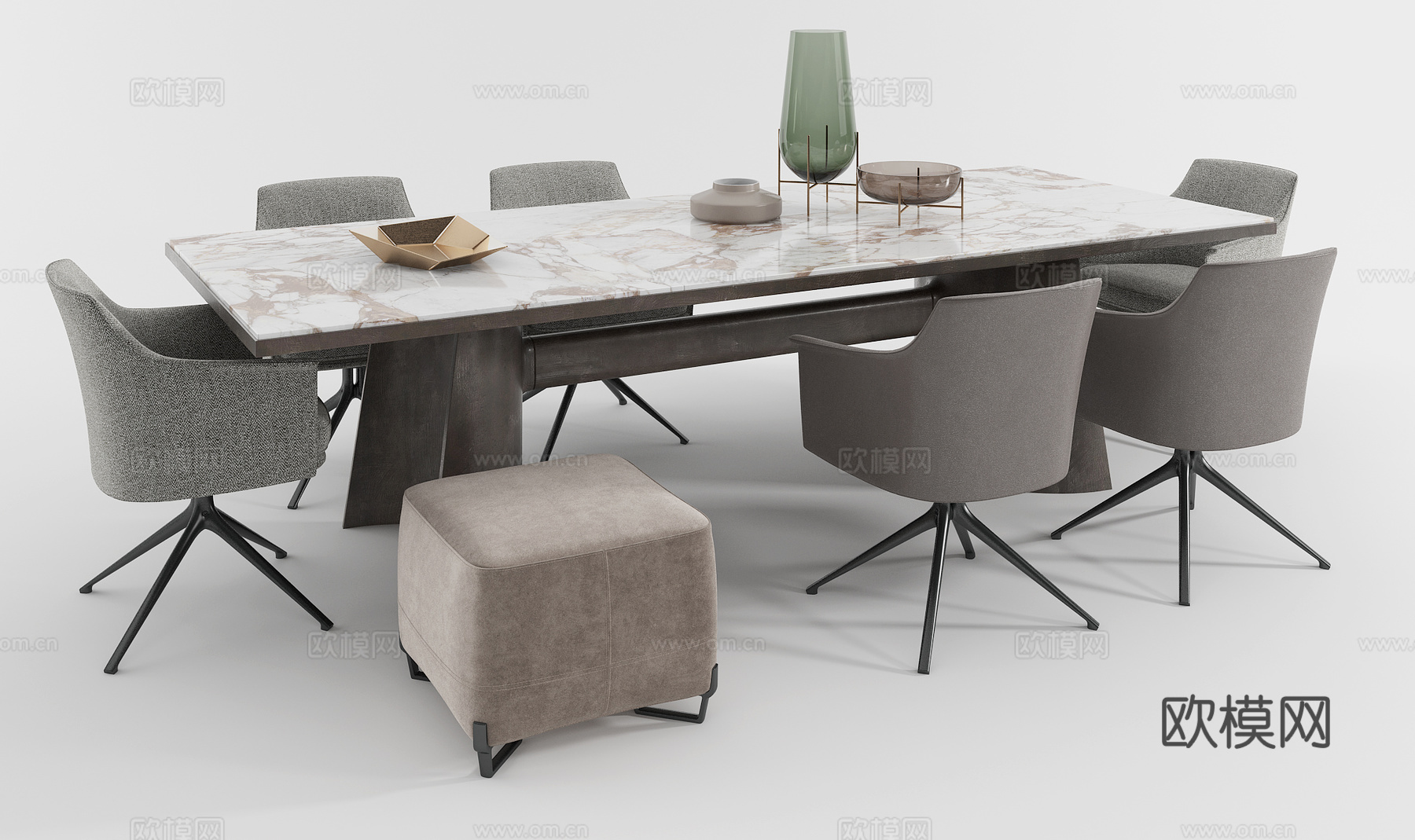 现代餐桌椅组合 会议桌椅 会议桌 办公椅 休闲椅 单人椅3d模型下载（渲染图3）