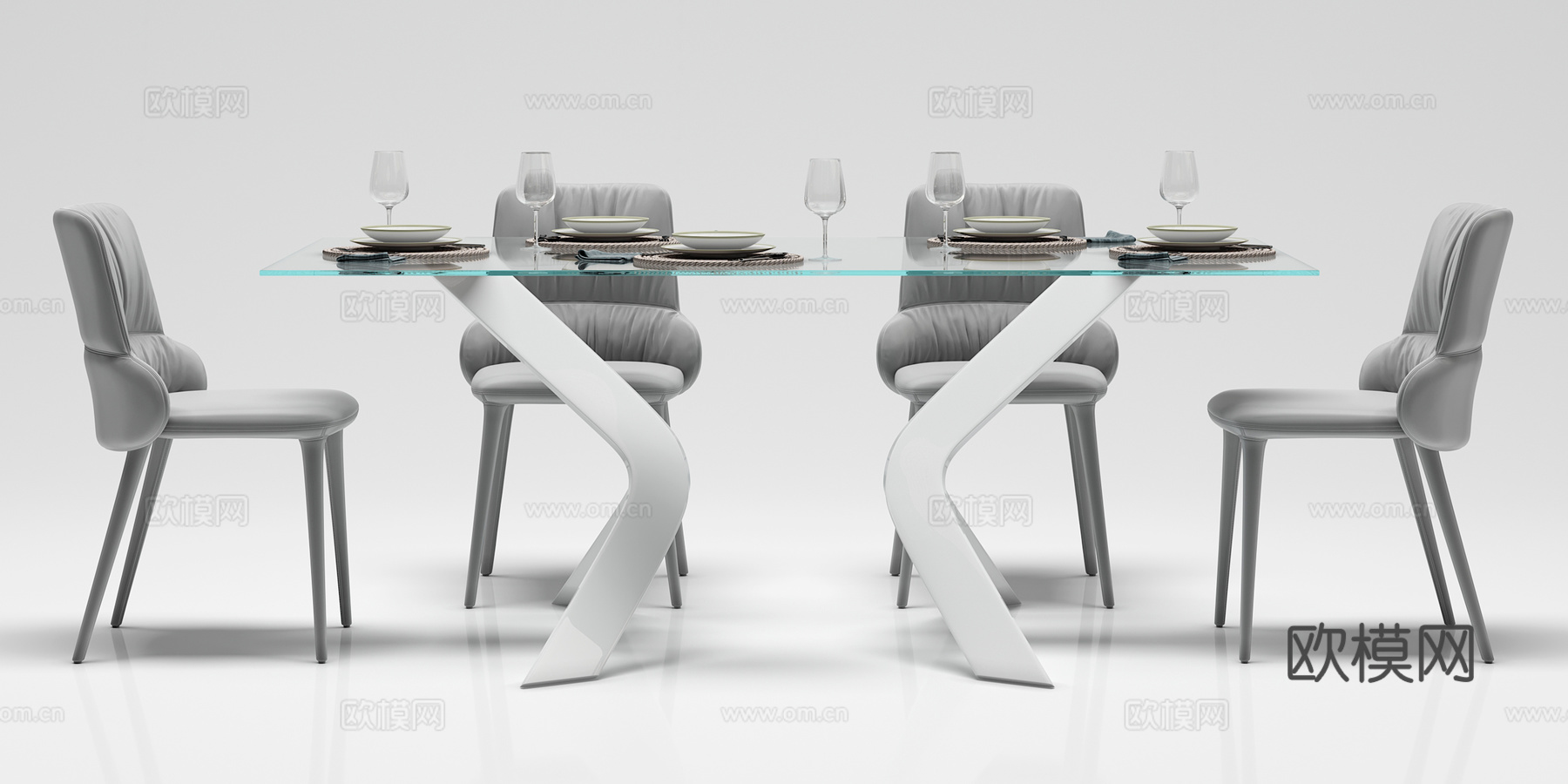 现代餐桌 椅子 摆件组合3d模型下载