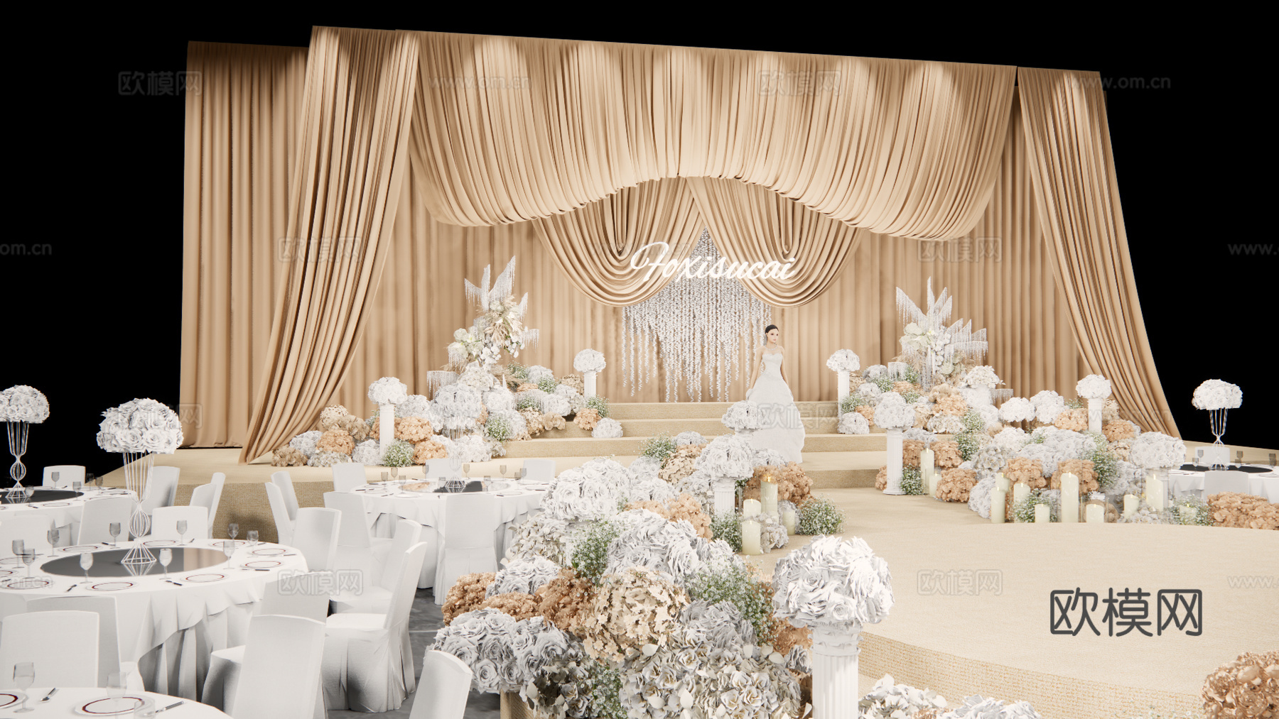 香槟色布幔 半球婚礼花艺美陈su模型su模型