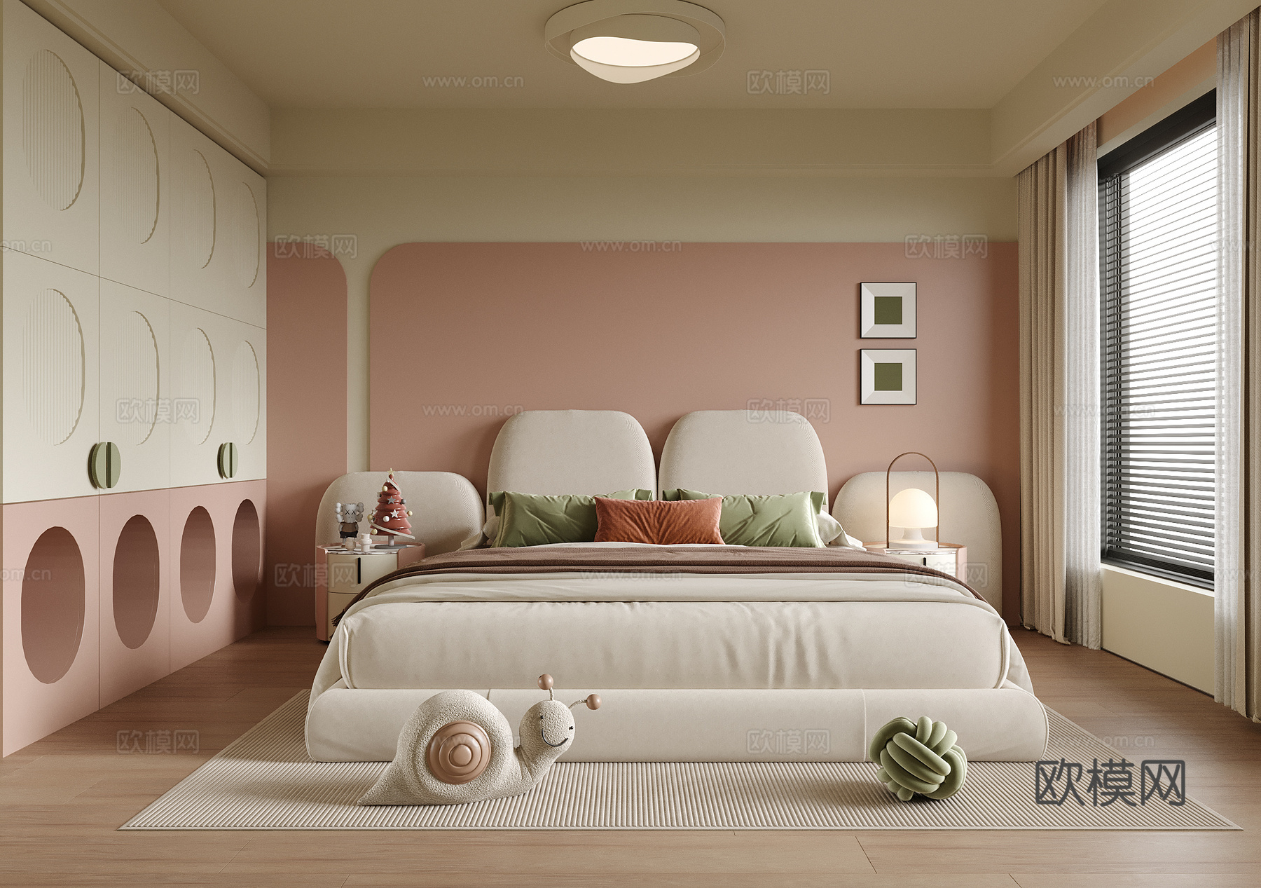 现代女孩房 儿童房 儿童床su模型