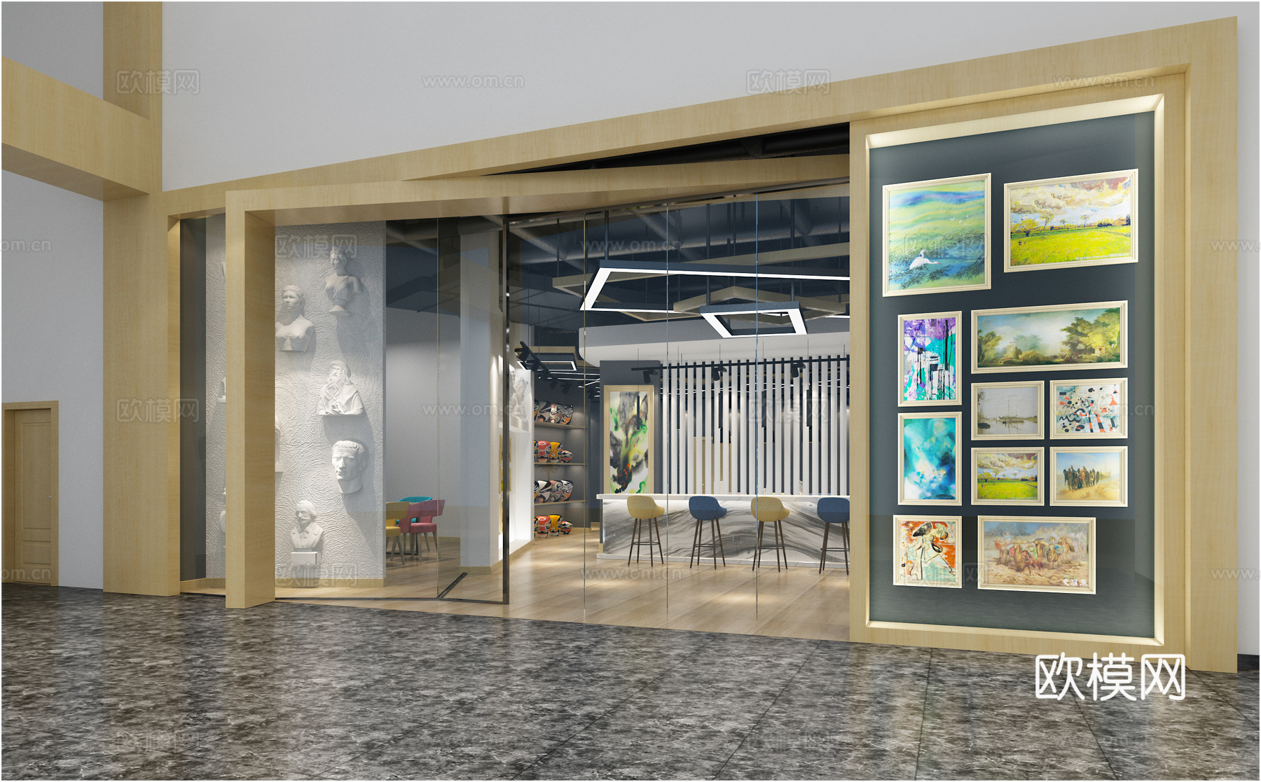 现代美术学校 石膏像3d模型下载（渲染图3）