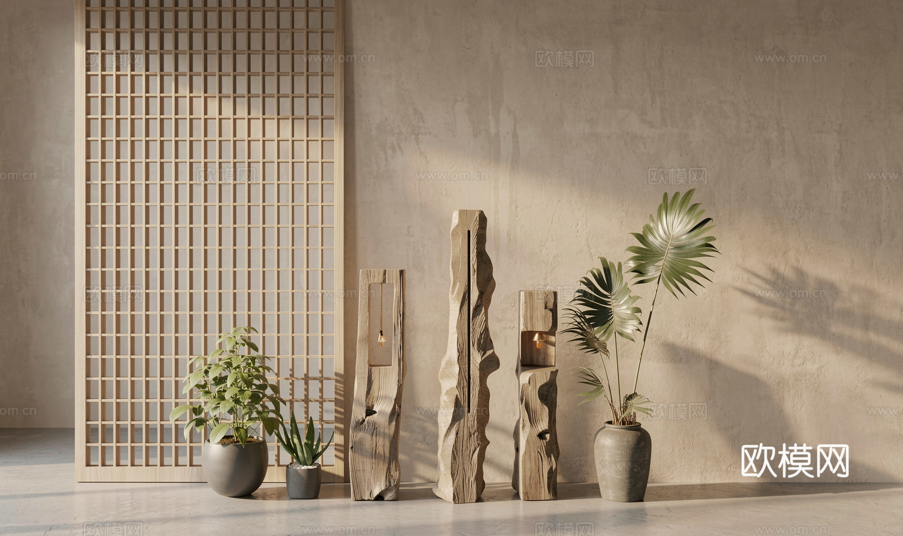 侘寂落地灯 侘寂中古风落地灯 民宿落地灯 旧木头 侘寂原木风su模型