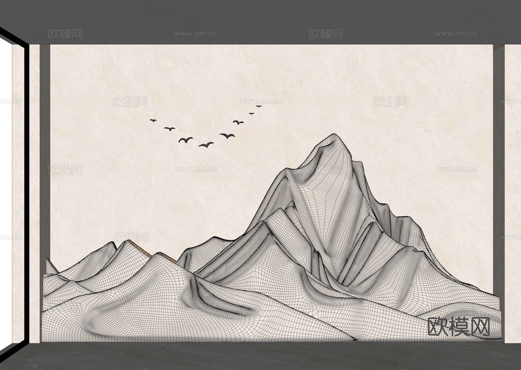 新中式背景墙 山水背景墙 山形背景墙 形象背景 客厅背景墙su模型