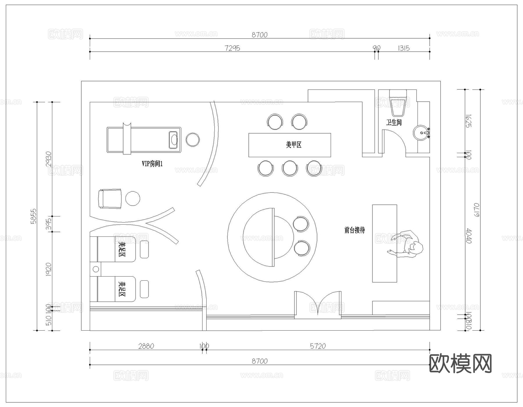 高档美甲美瞳 美容店  最新平面施工图设计cad施工图