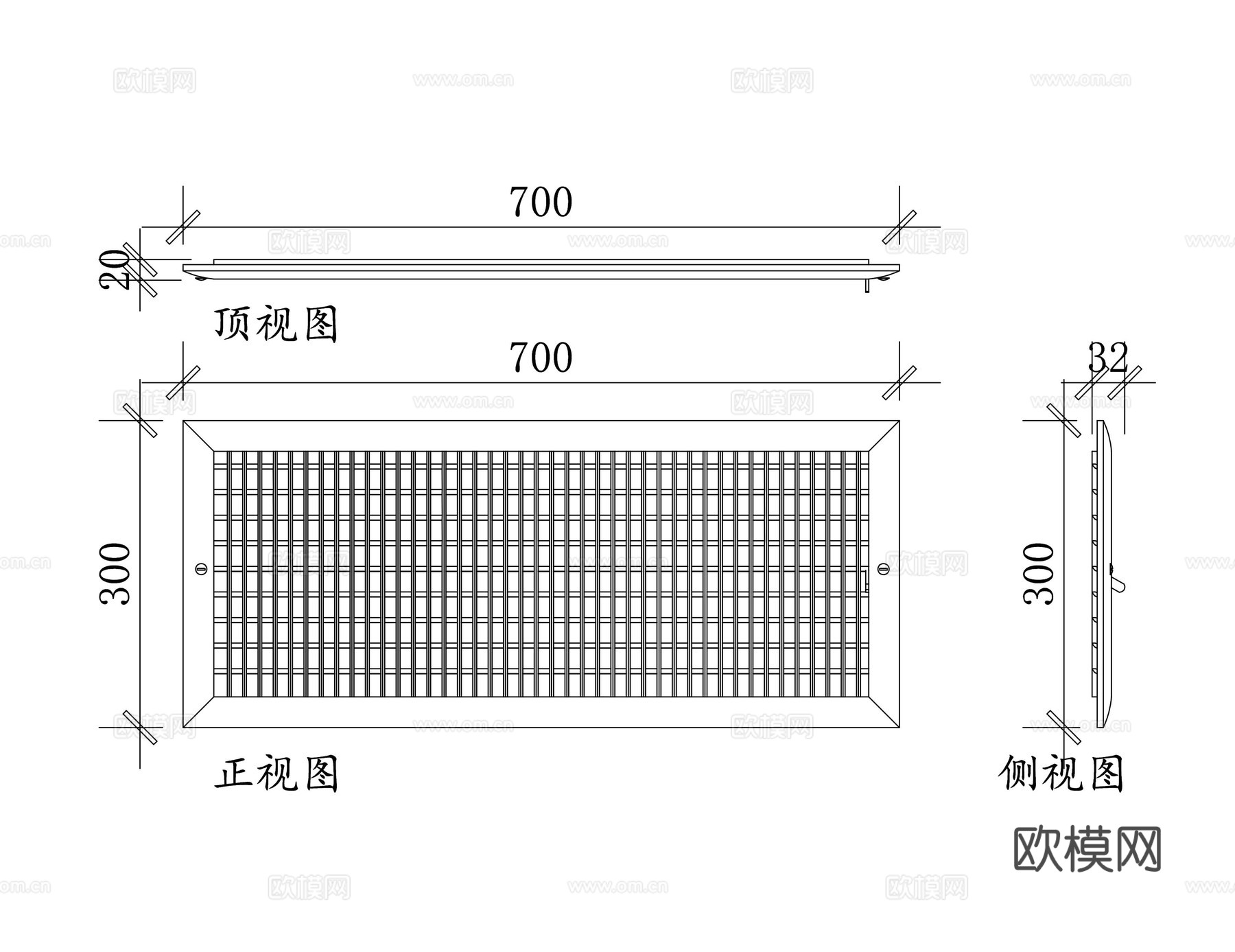 方形空调出风口 矩形通风口 空调百叶风口 方形排风栅格cad施工图