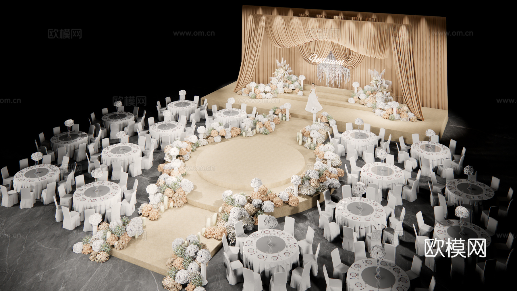 香槟色布幔 半球婚礼花艺美陈su模型su模型